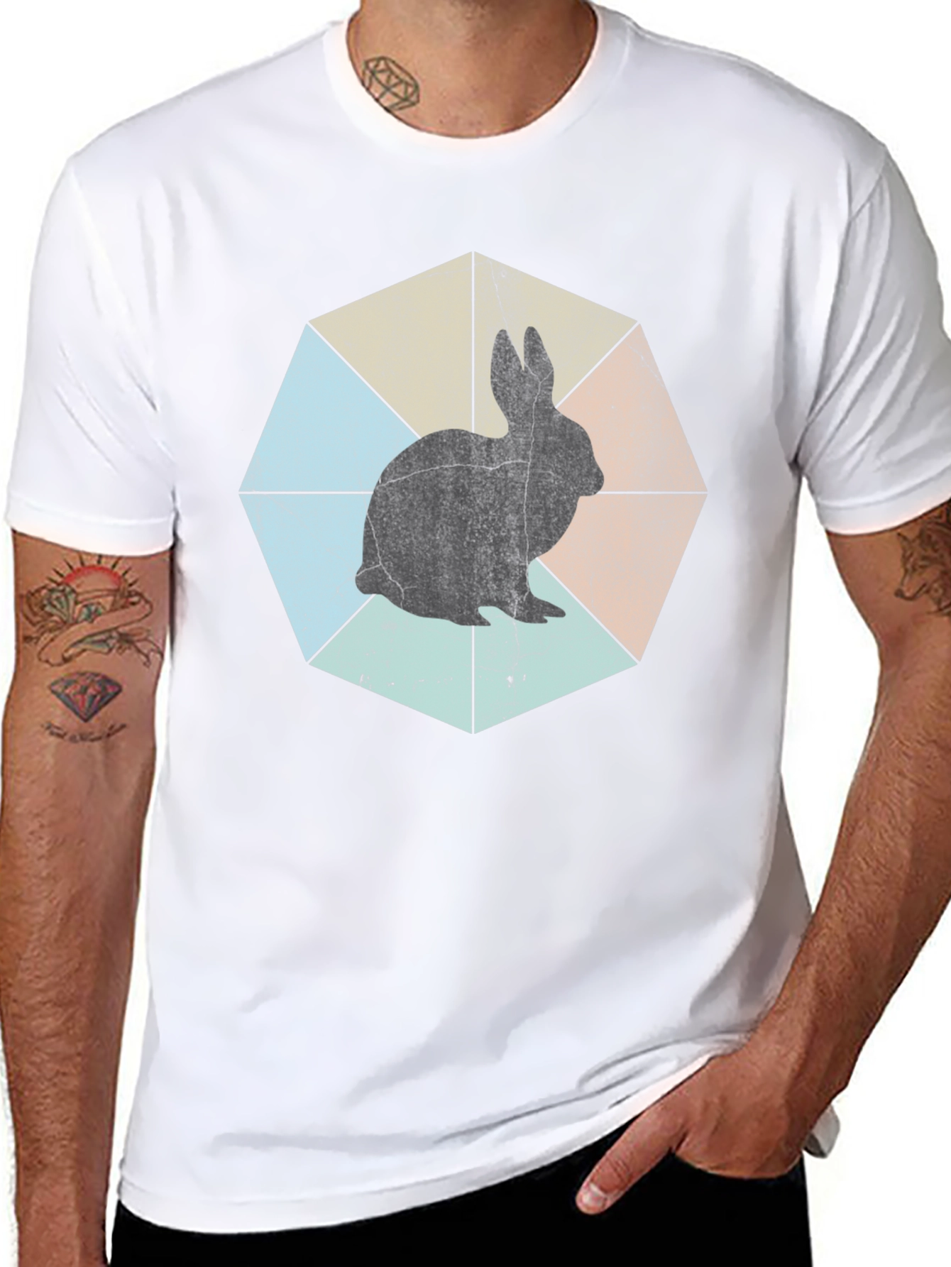 Retro Rabbit Graphic Tee - Unisex Black T-Shirt - 8