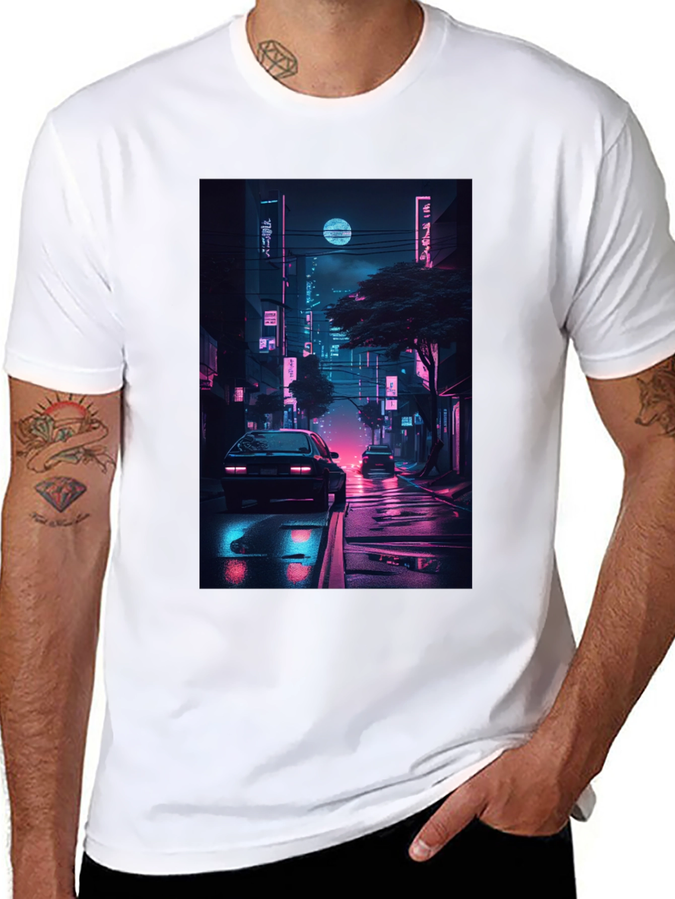 Black Neon Cityscape Graphic Tee view 8