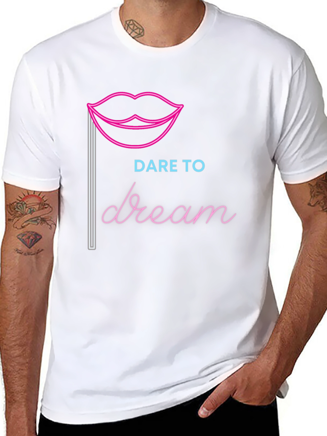 Black Dare to Dream Graphic Tee - Neon Lips Design view 8