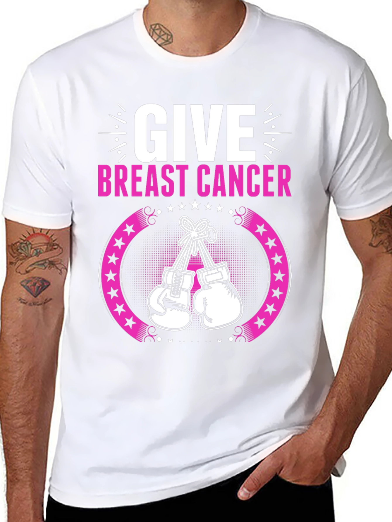 Black Breast Cancer Awareness Boxing Gloves T-Shirt view 8