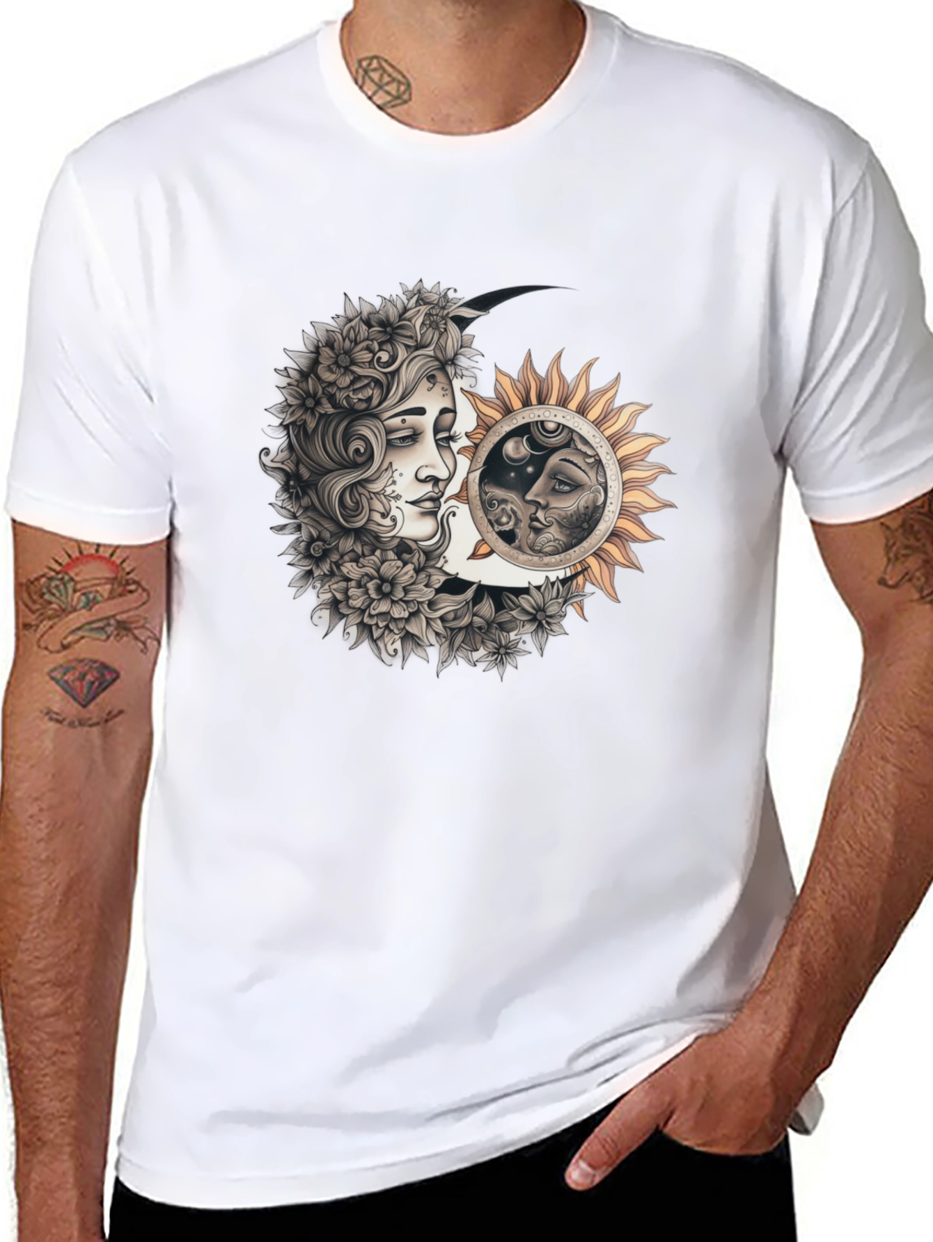 Black Celestial Moon & Sun Graphic Tee - Unisex Black T-Shirt view 8