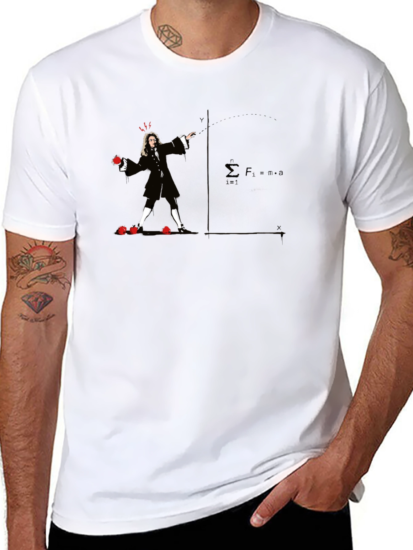 Black Newton's Apple T-Shirt - Physics Humor view 8