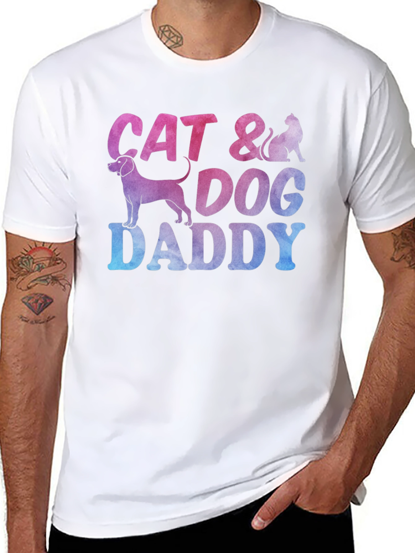 Cat & Dog Daddy Graphic Tee - Pet Lover Shirt - 8