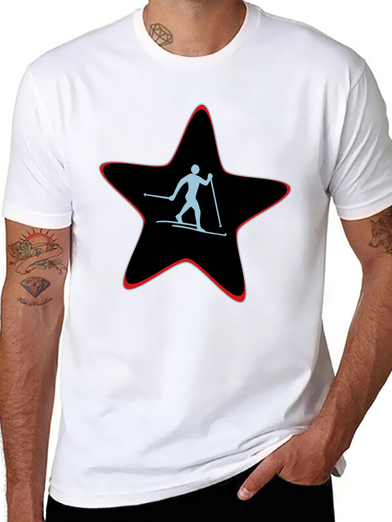 Black Skiing Star Graphic Tee - Black Cotton T-Shirt view 8