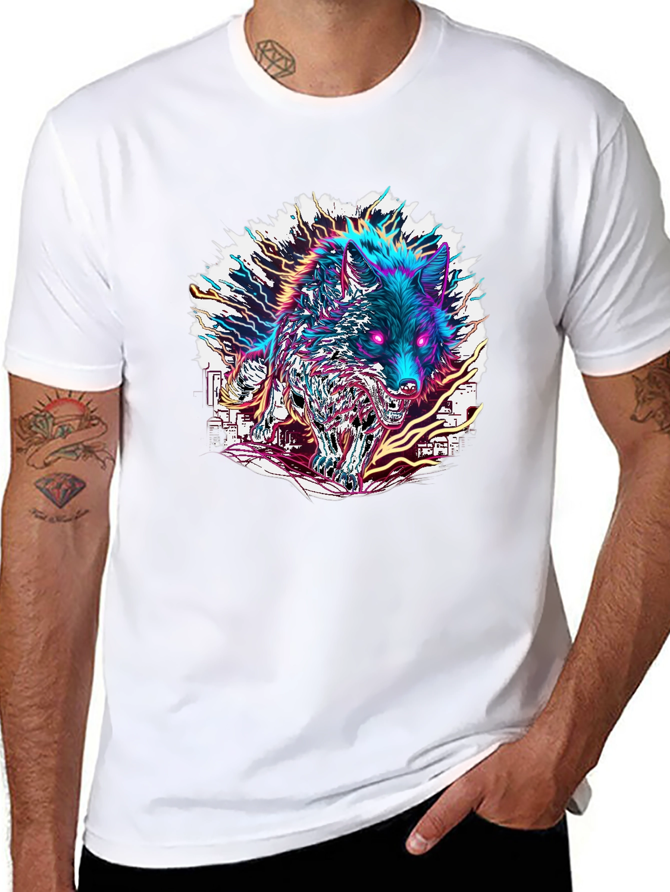 Black Neon Wolf Graphic Tee - Bold Style view 8