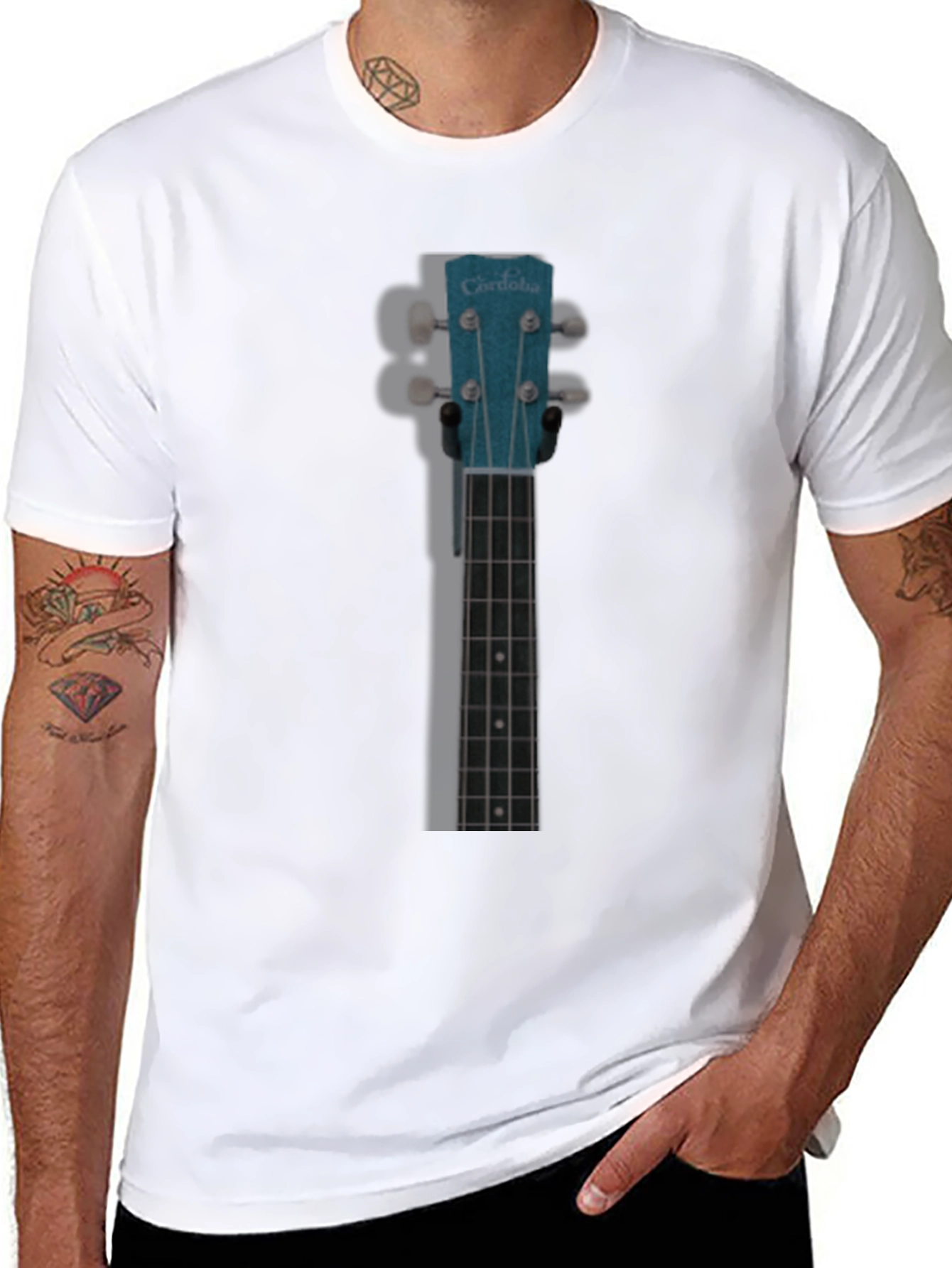 Black Ukulele Headstock Graphic T-Shirt view 8