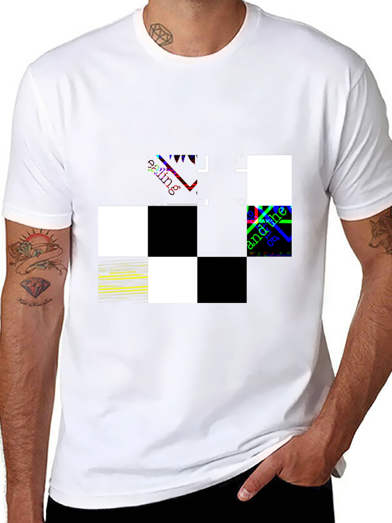 Black Abstract Checkerboard Graphic Black T-Shirt view 8