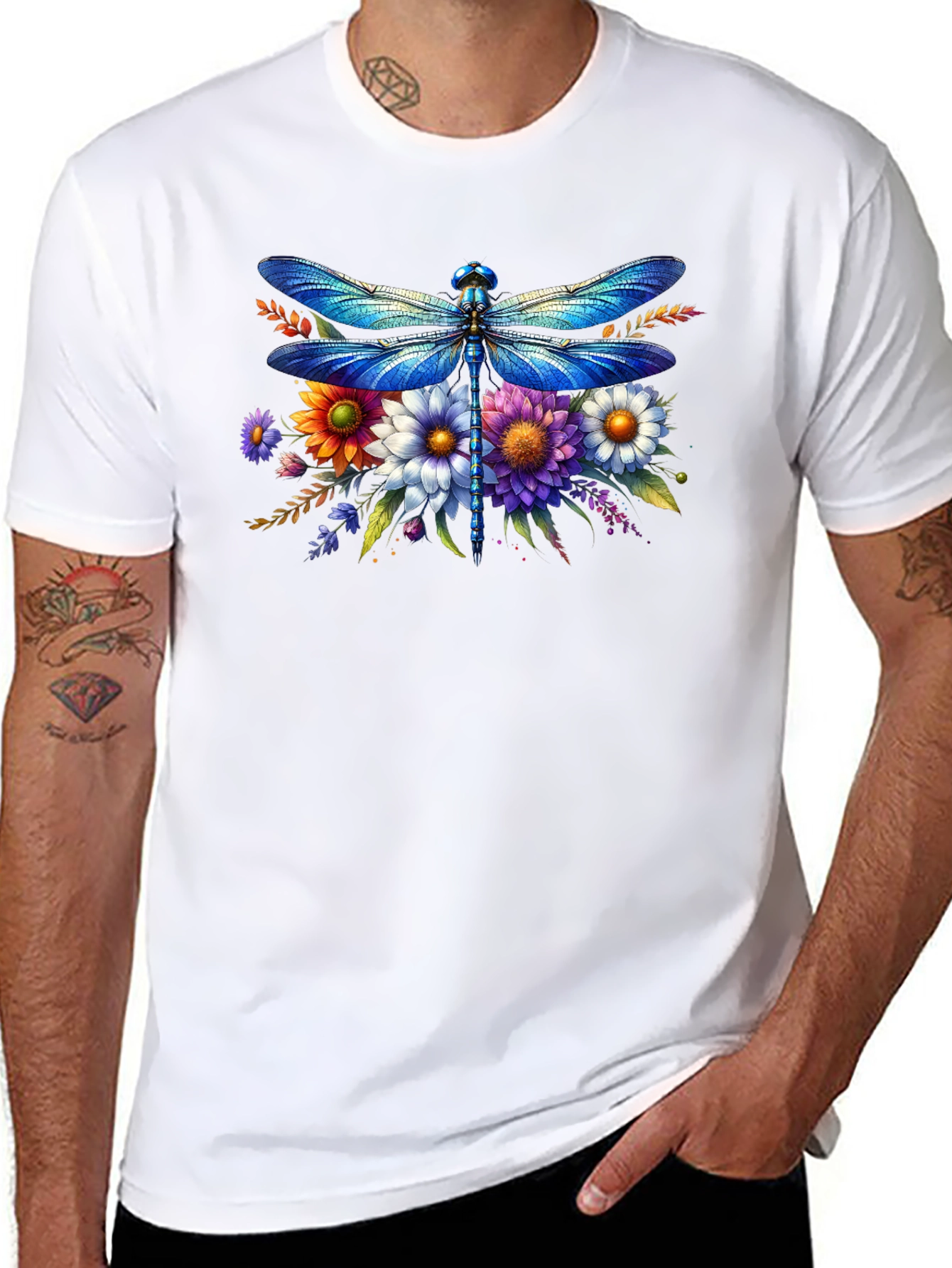 Black Dragonfly Floral Graphic Tee - Stylish Comfort view 8