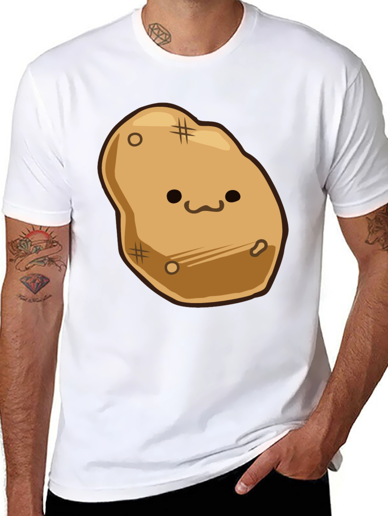 Black Cute Potato Graphic Print Black T-Shirt view 8