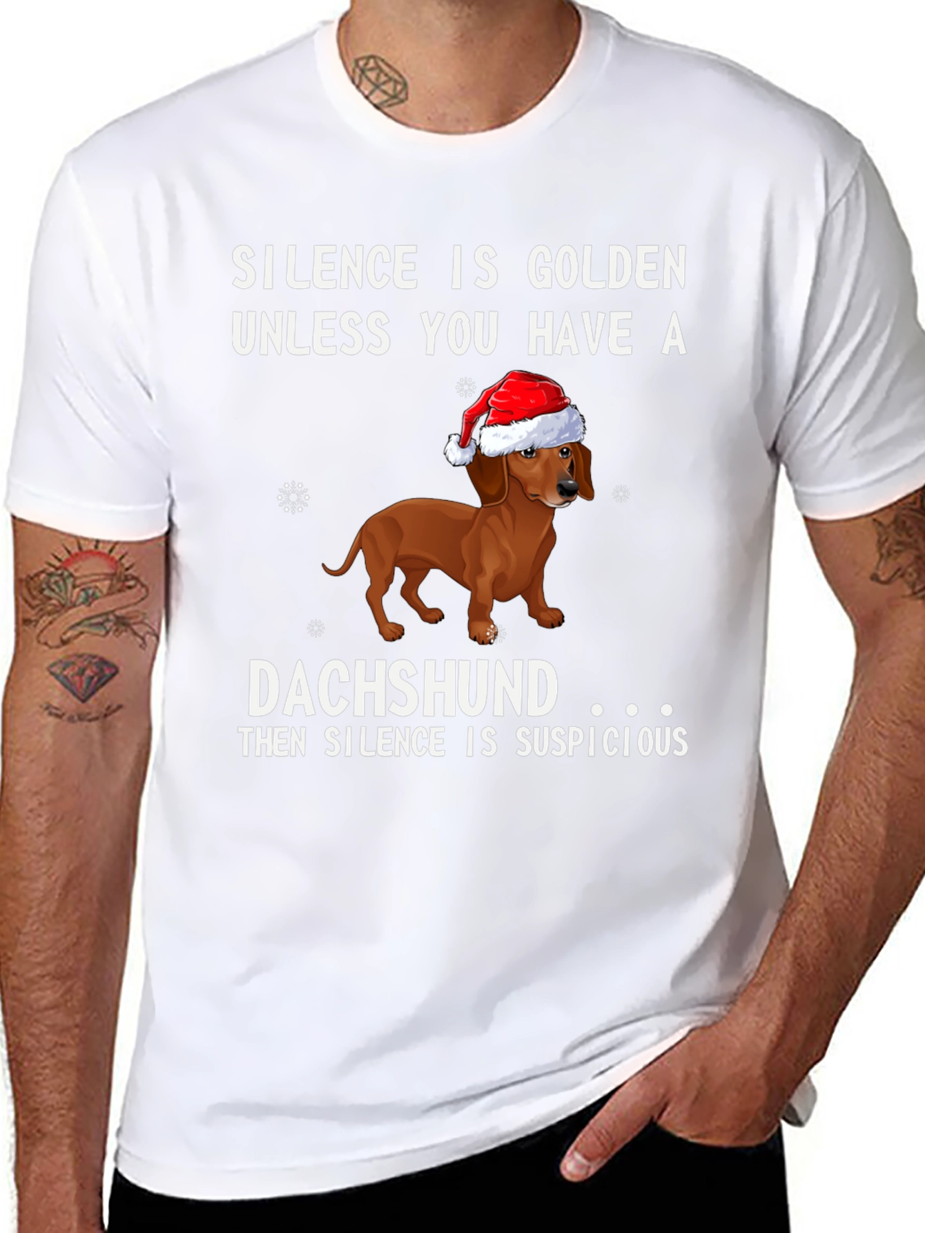 Black Dachshund Christmas T-Shirt - Silence is Suspicious! view 8