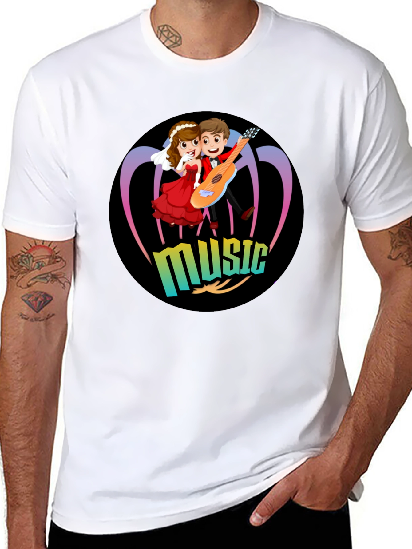 Black Cartoon Music Couple Black T-Shirt view 8