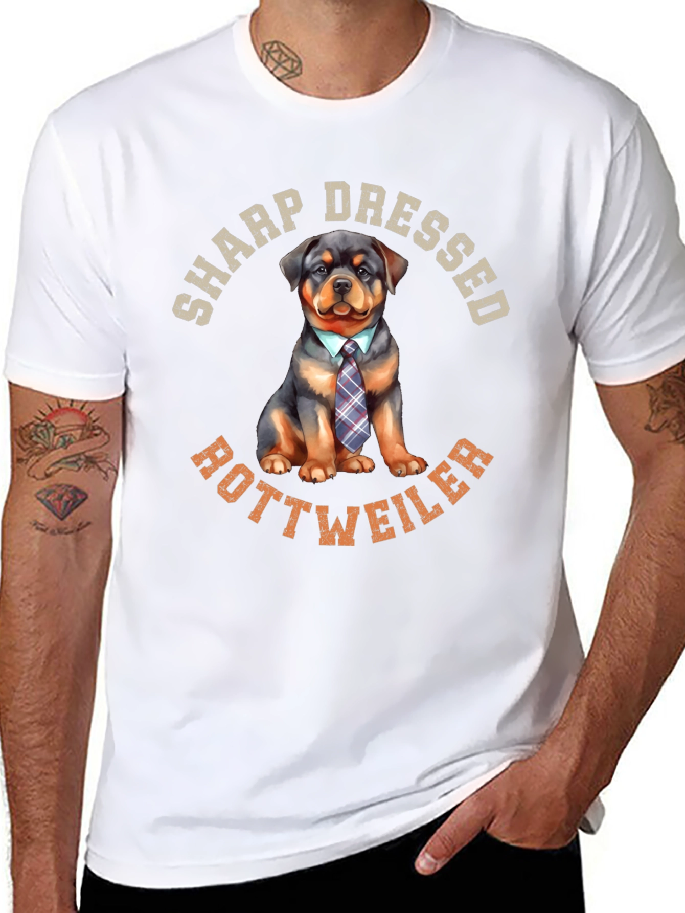 Black Sharp Dressed Rottweiler Dog Graphic Tee view 8