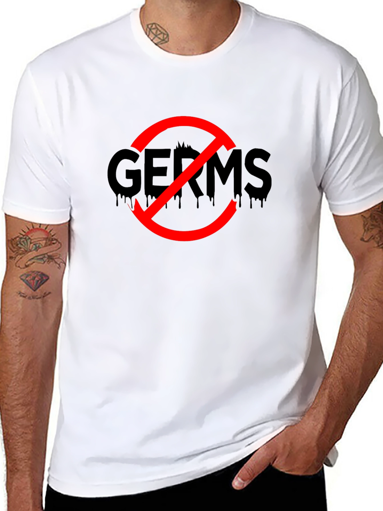 Black No Germs Black T-Shirt Novelty Funny Slogan Top view 8
