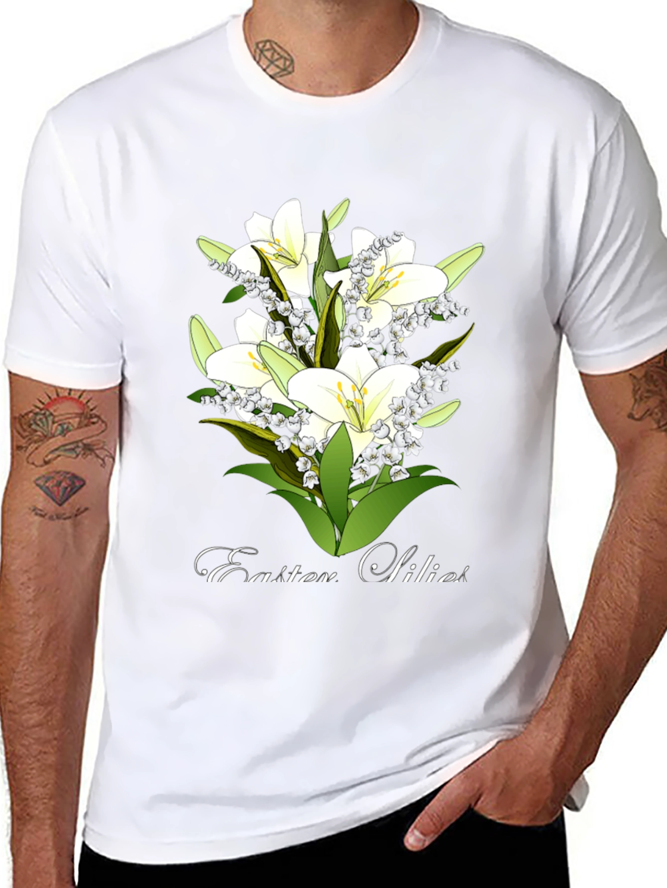 Black Easter Lilies T-Shirt - Floral Spring Design view 8