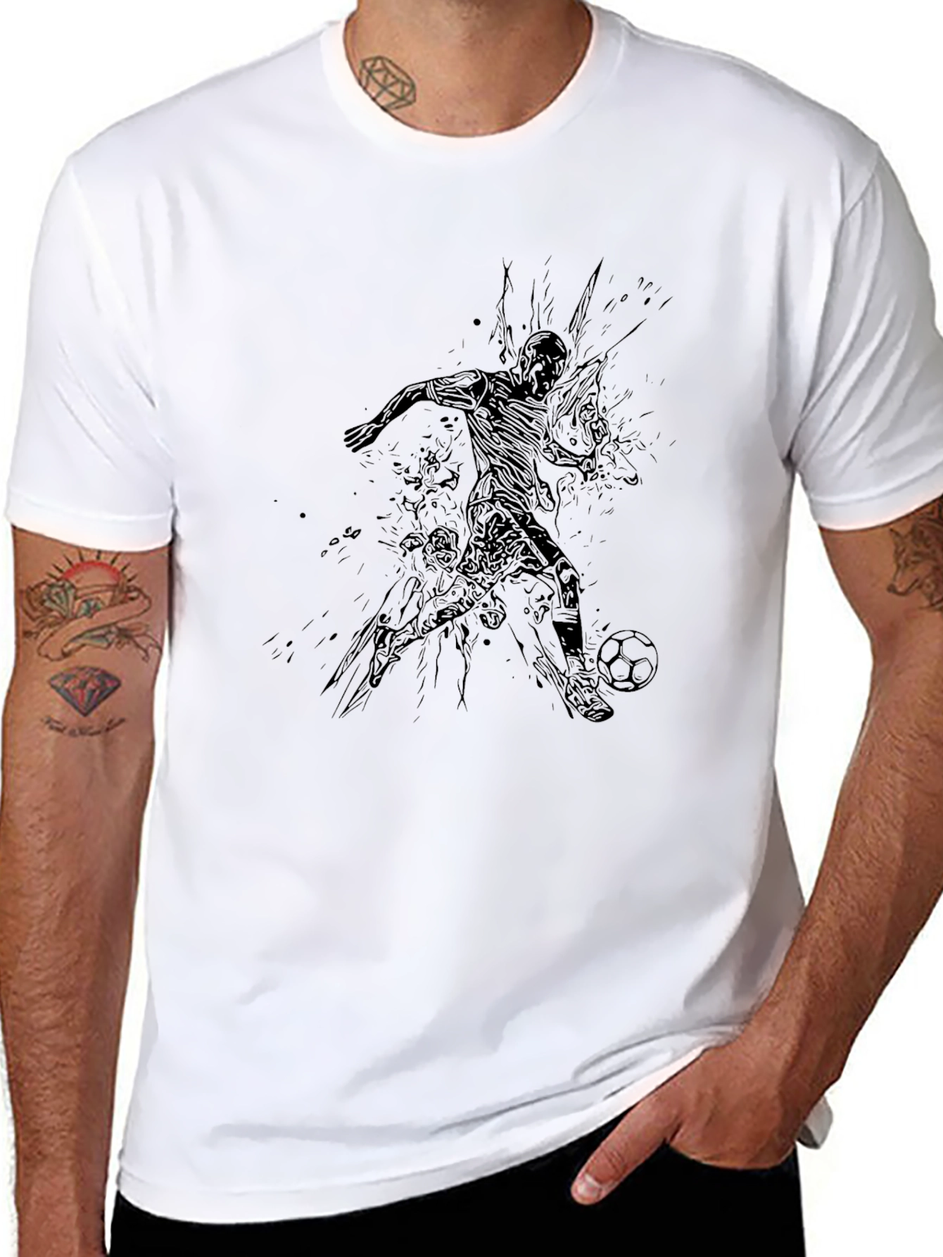 Black Soccer Player Graphic Tee - Black Cotton Blend view 8