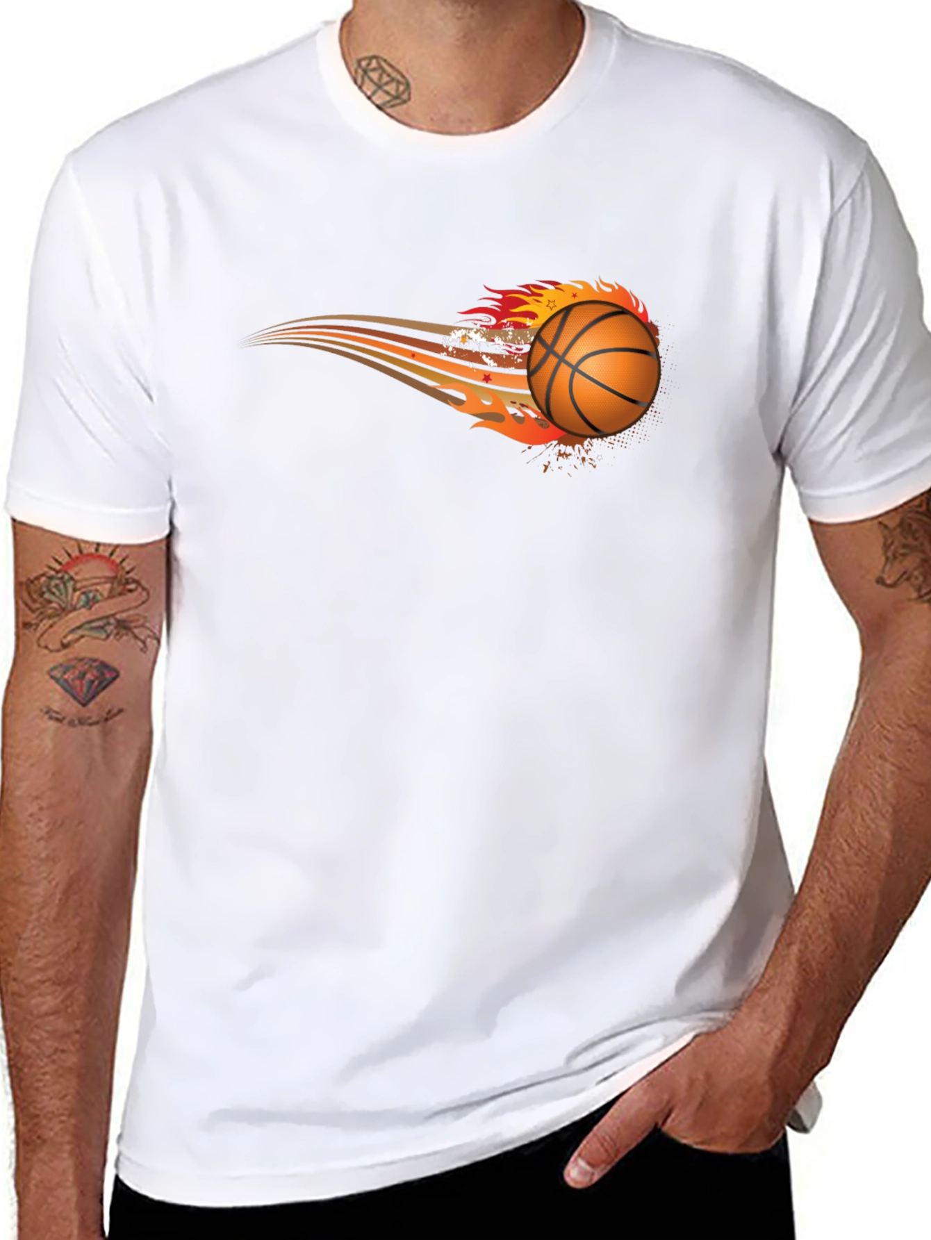 Black Flaming Basketball Graphic Tee - Black view 8