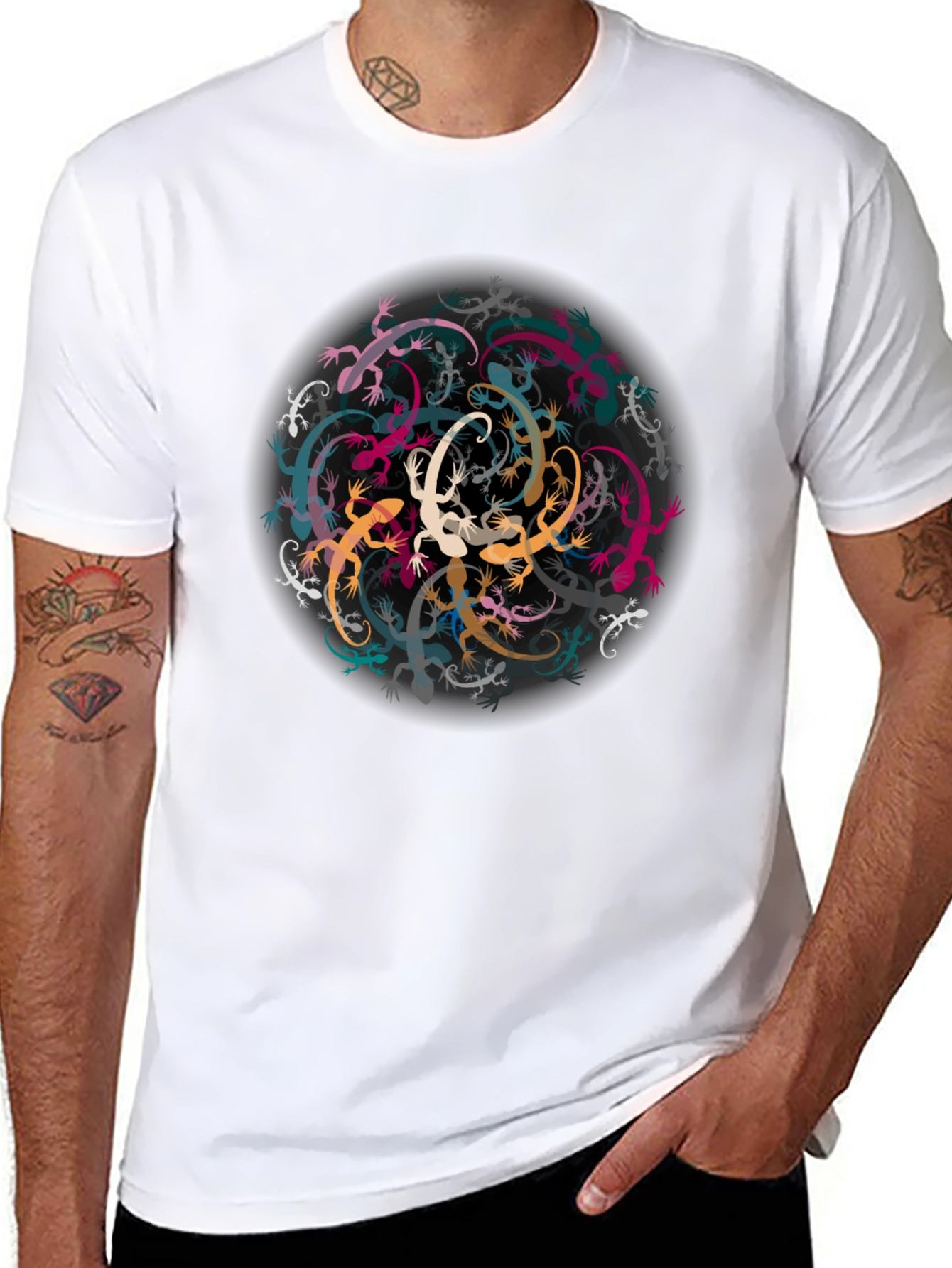 Black Lizard Mandala Black Tee - Unique Graphic T-Shirt view 8