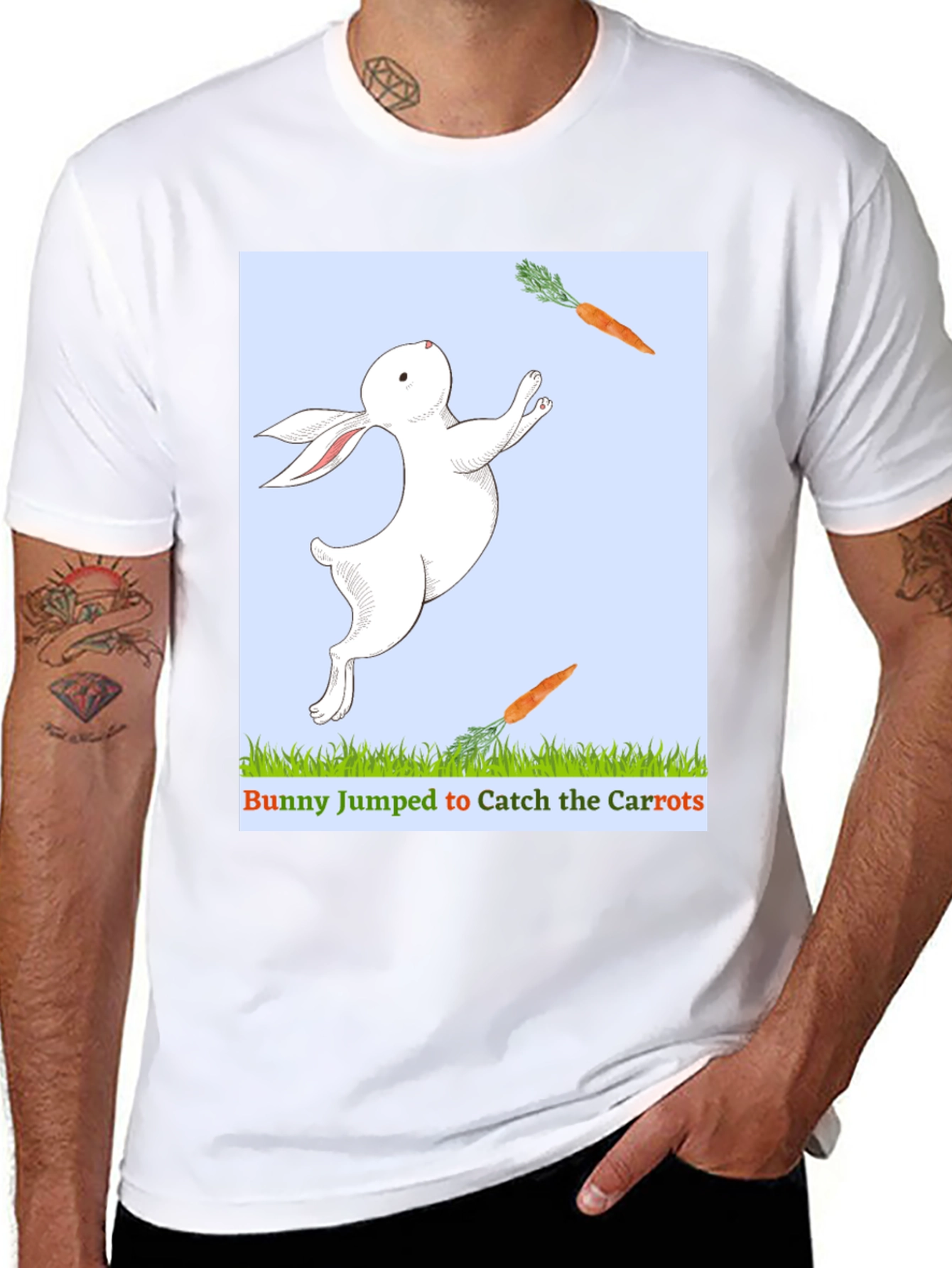 Black Bunny Catching Carrots T-Shirt view 8