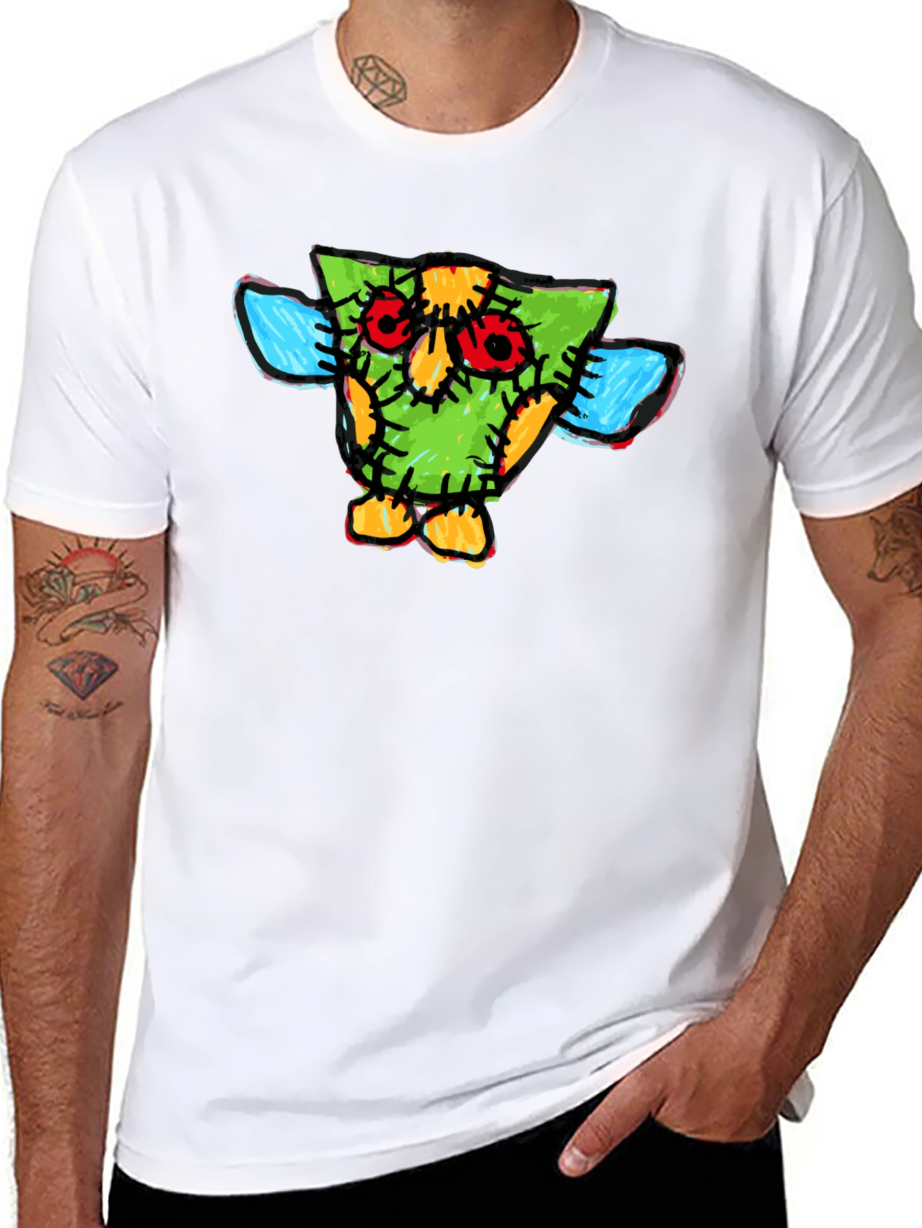 Black Funky Cartoon Owl T-Shirt view 8