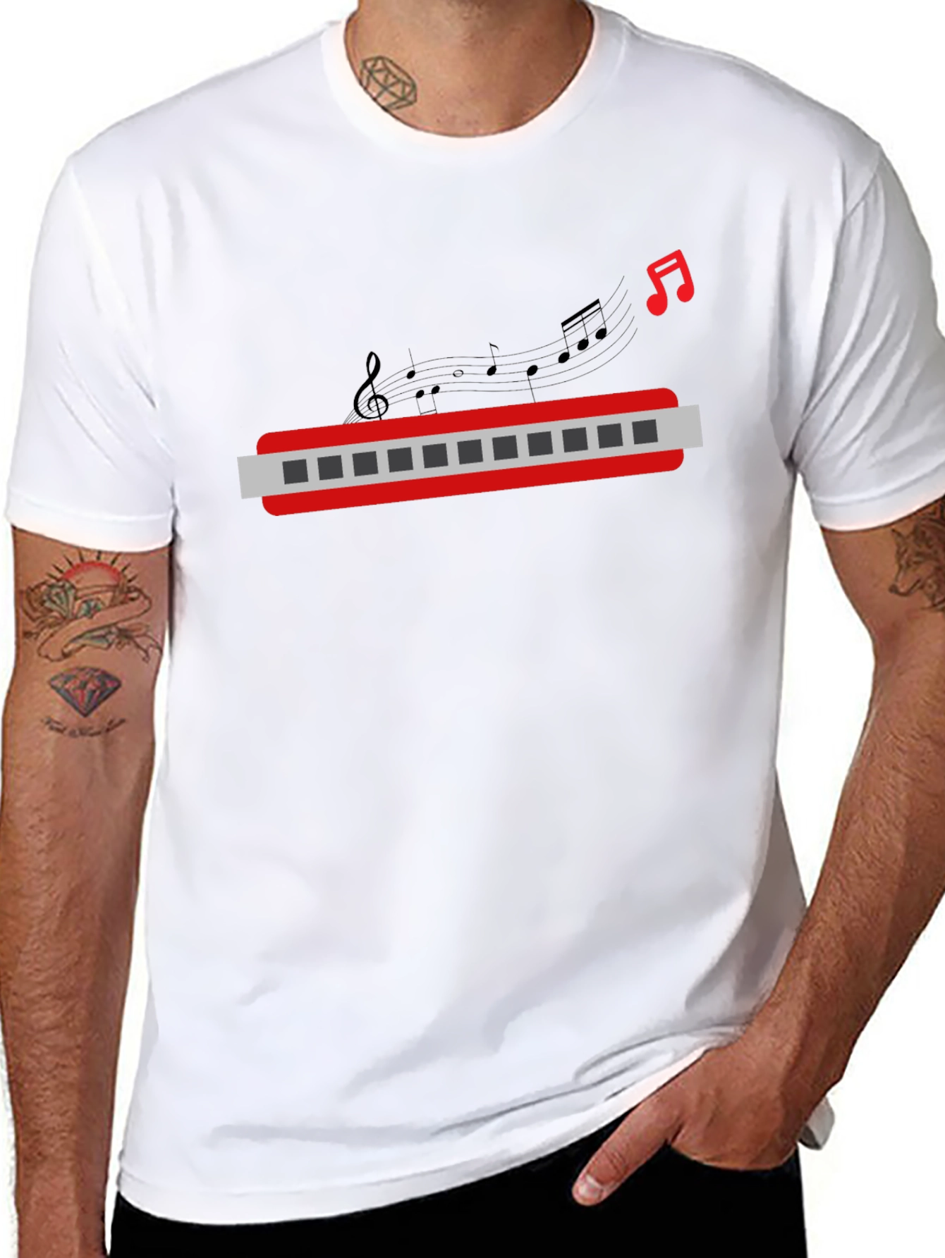 Black Musical Harmonica Graphic Tee - Black view 8