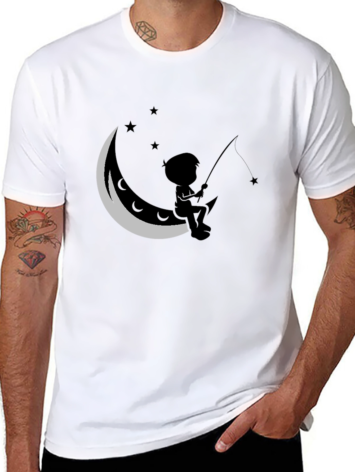 Black Boy Fishing on the Moon T-Shirt view 8