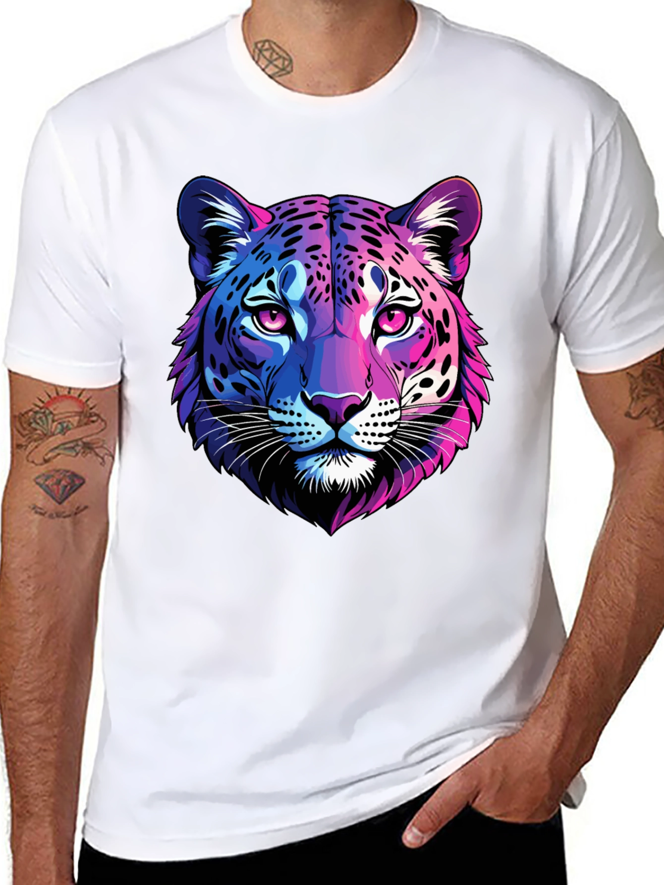 Black Neon Leopard Graphic Tee - Men's Black T-Shirt view 8