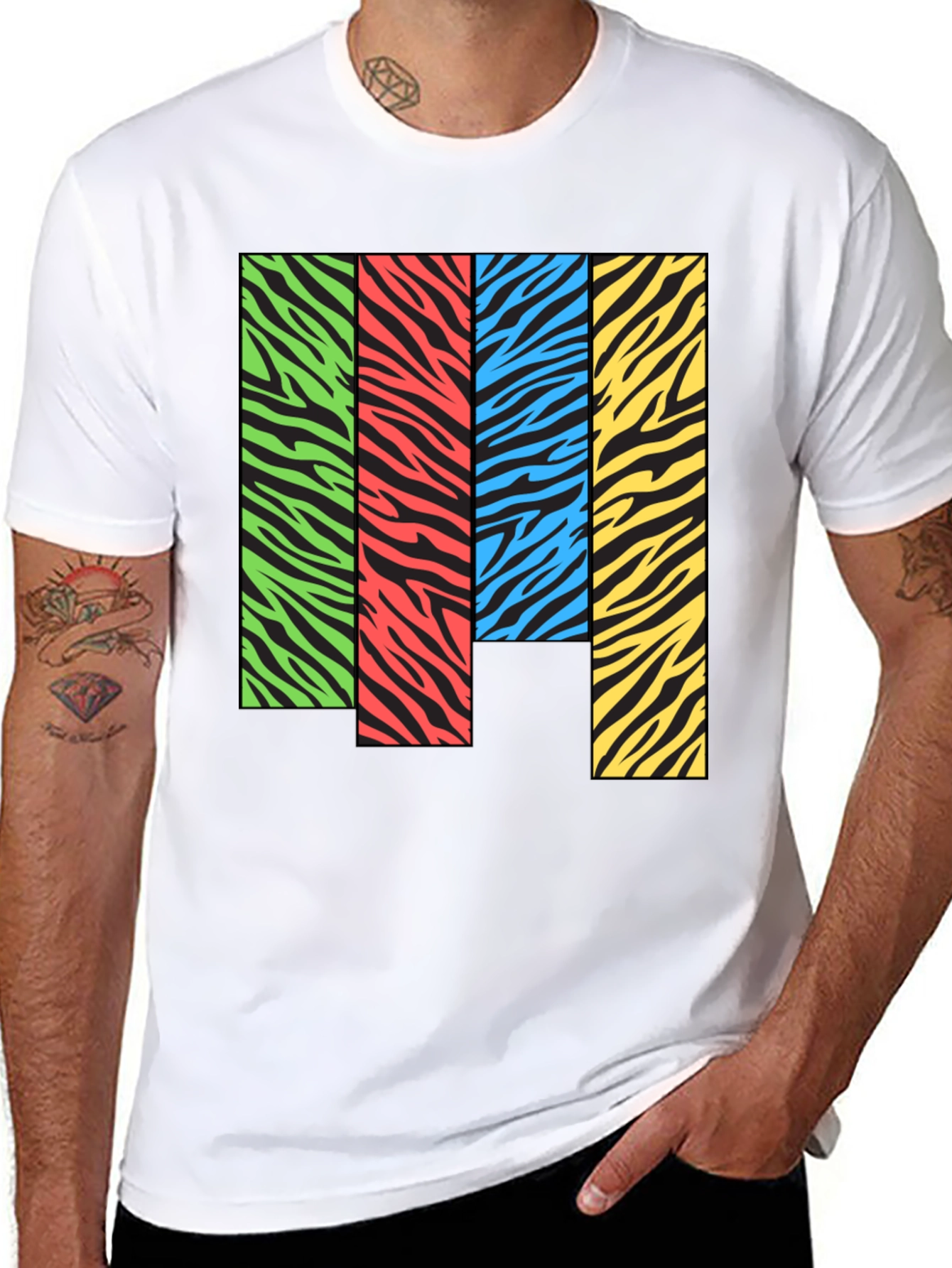 Black Zebra Stripe Color Block Graphic Tee view 8