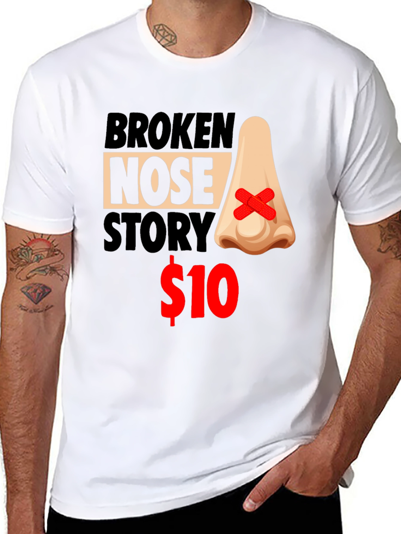 Black Broken Nose Story Graphic Tee - Humorous T-Shirt view 8