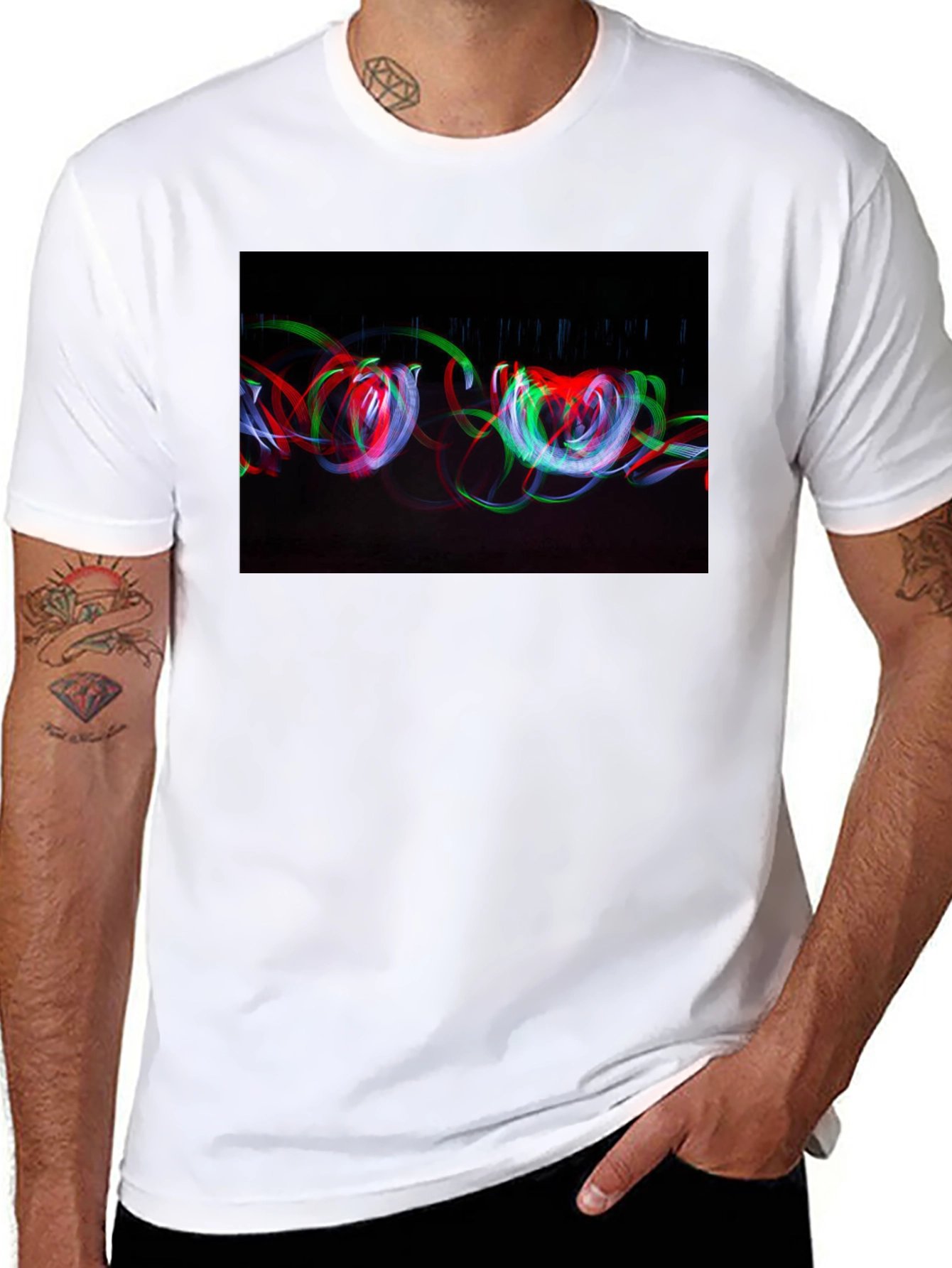 Black Abstract Light Painting Graphic Tee - Black Cotton Blend view 8
