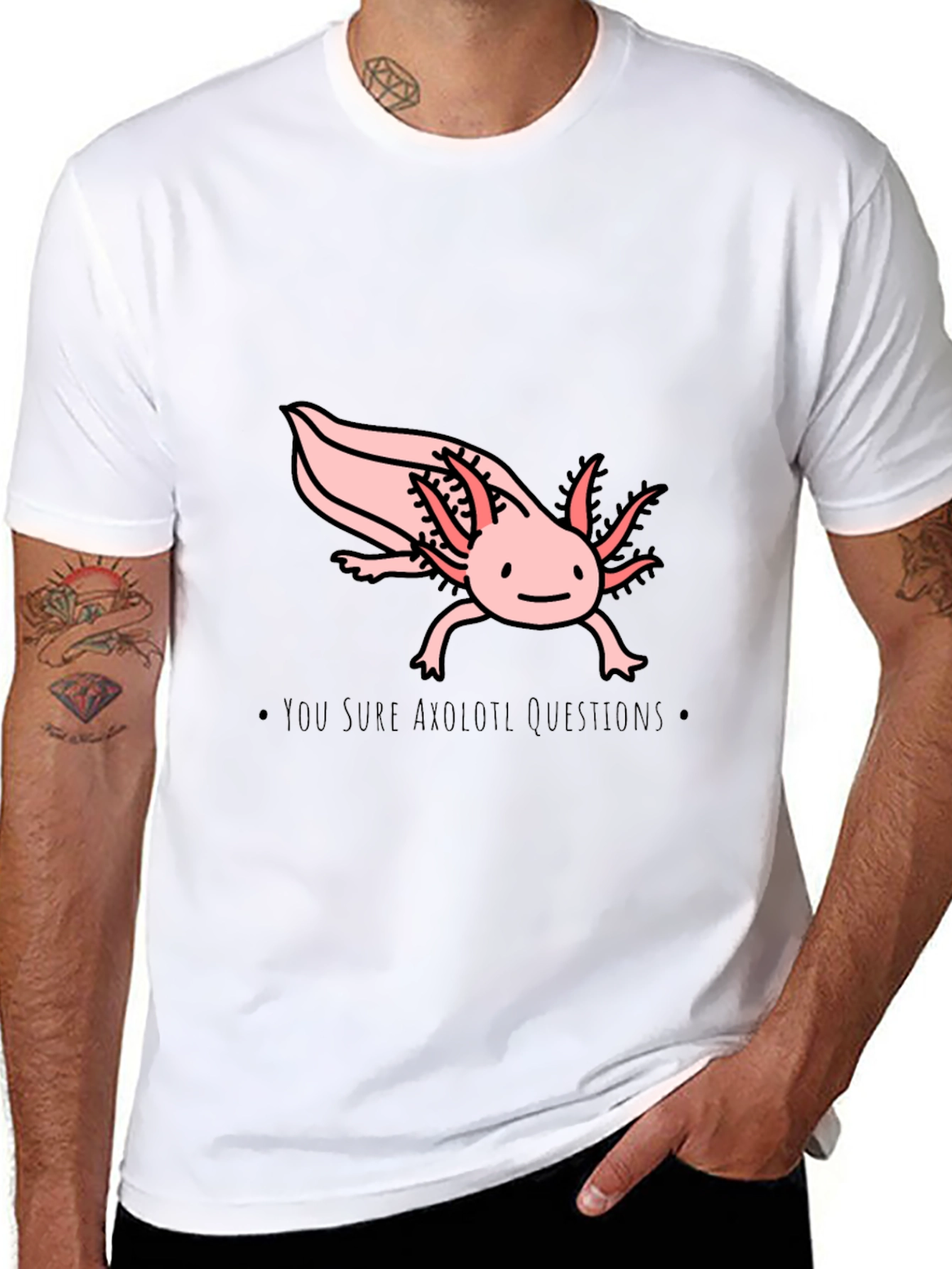 Black Axolotl Questions T-Shirt - Black Cotton Crew Neck view 8