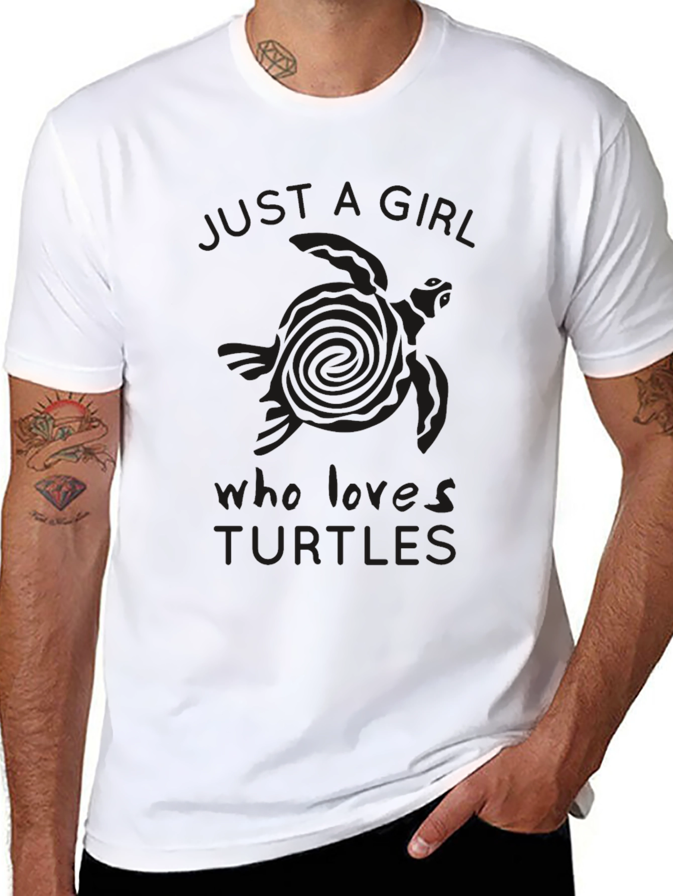 Black Just a Girl Who Loves Turtles Black T-Shirt view 8