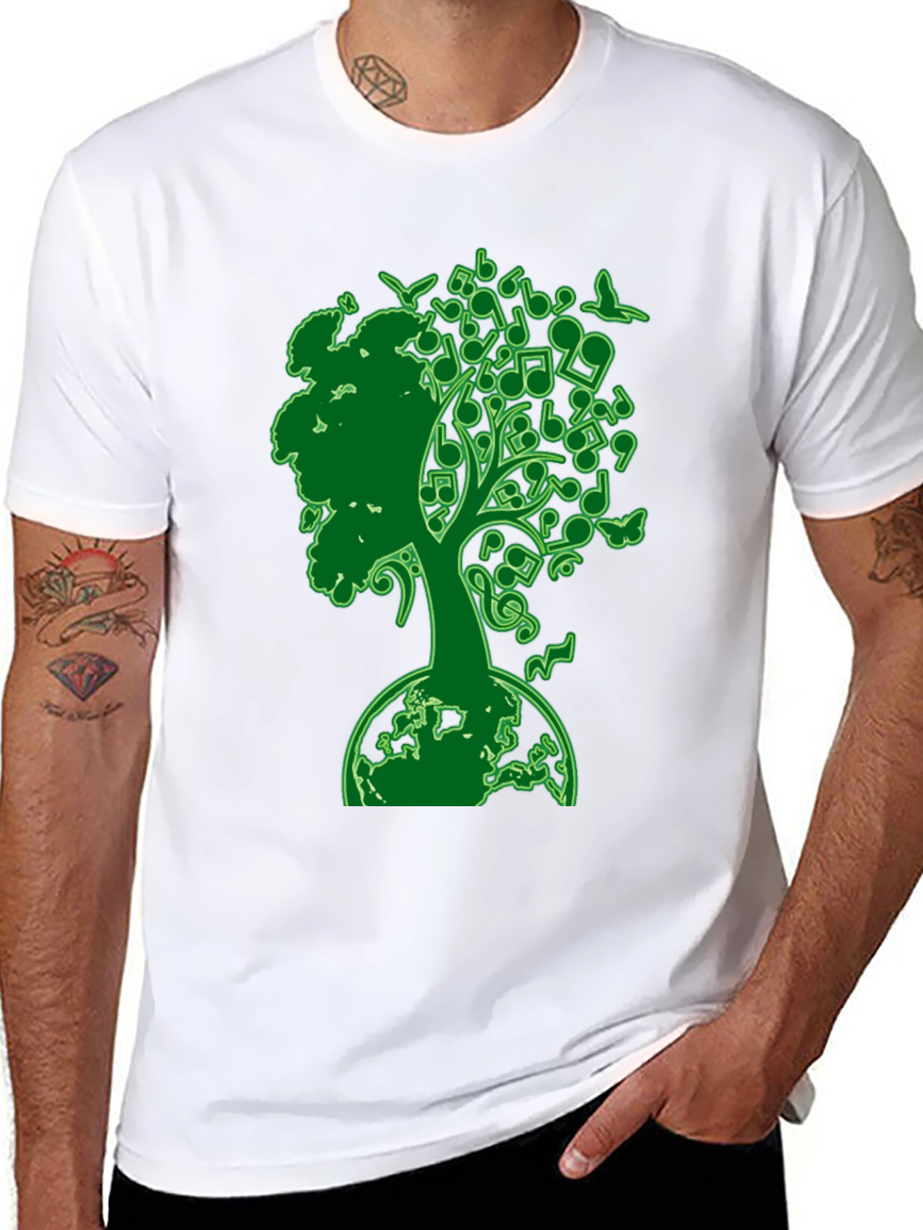 Black Musical Earth Tree Graphic T-Shirt - Nature & Music view 8
