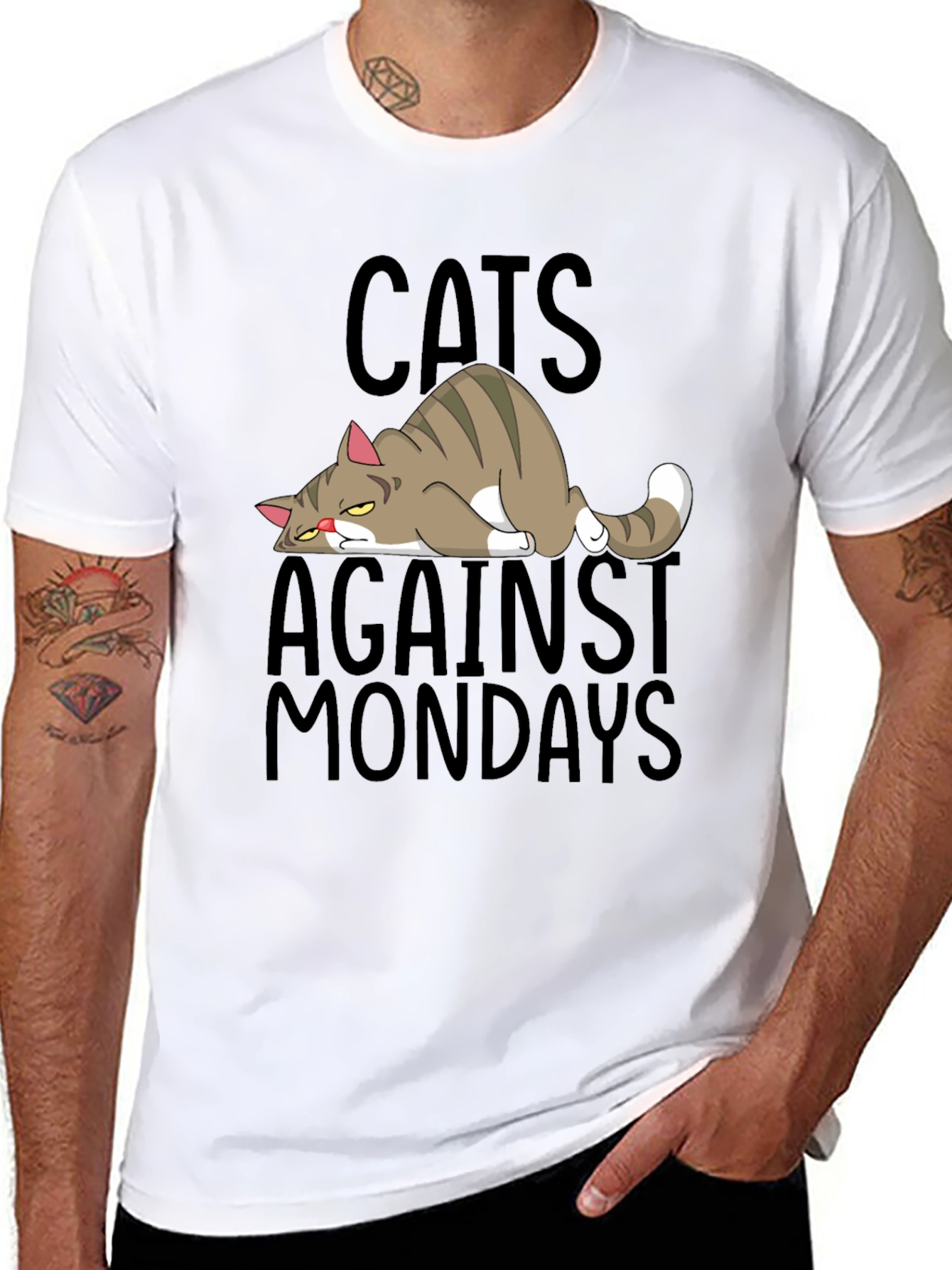 Black Cats Against Mondays Funny Graphic T-Shirt view 8