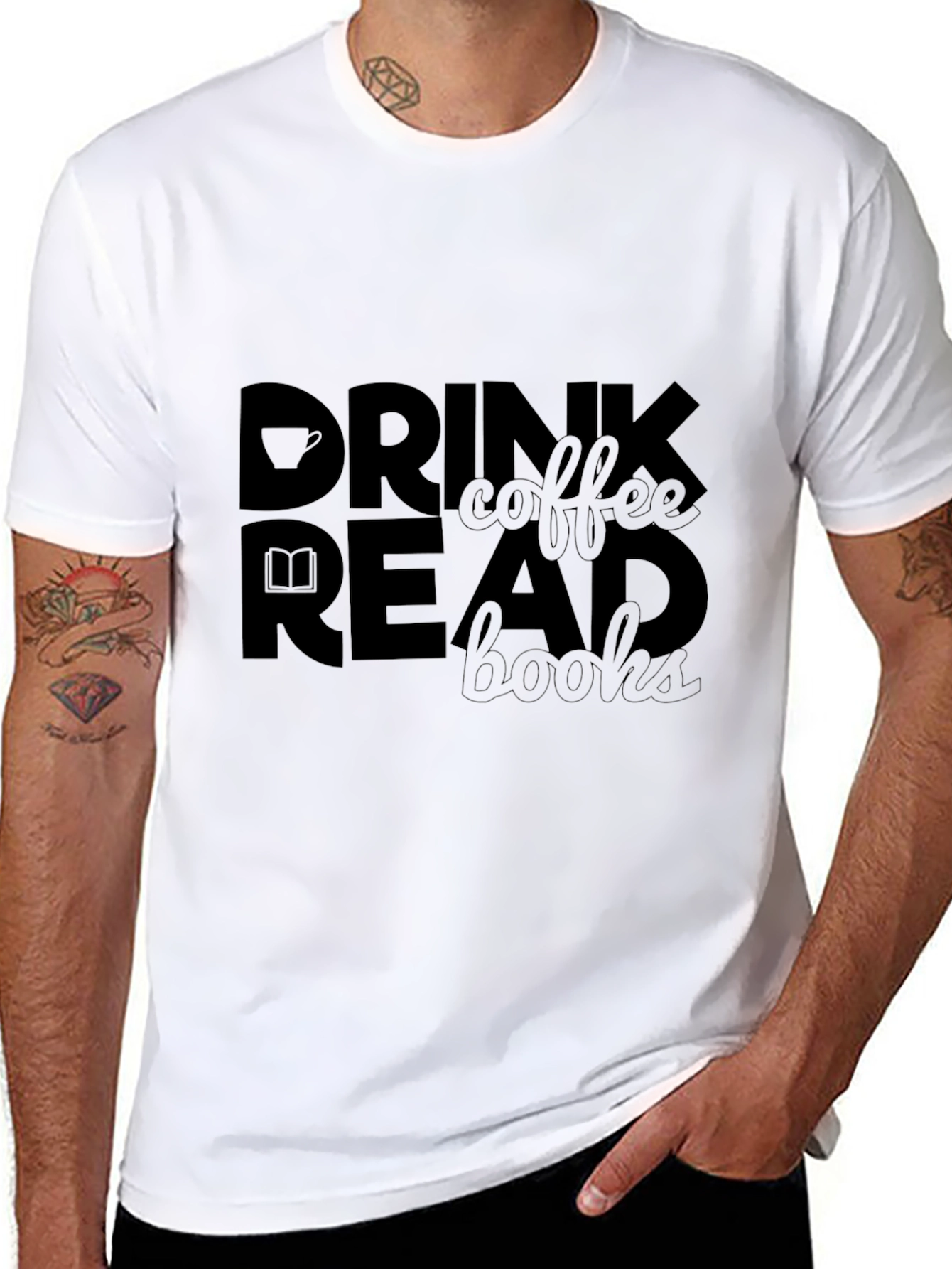 Black Drink Coffee Read Books Graphic T-Shirt view 8