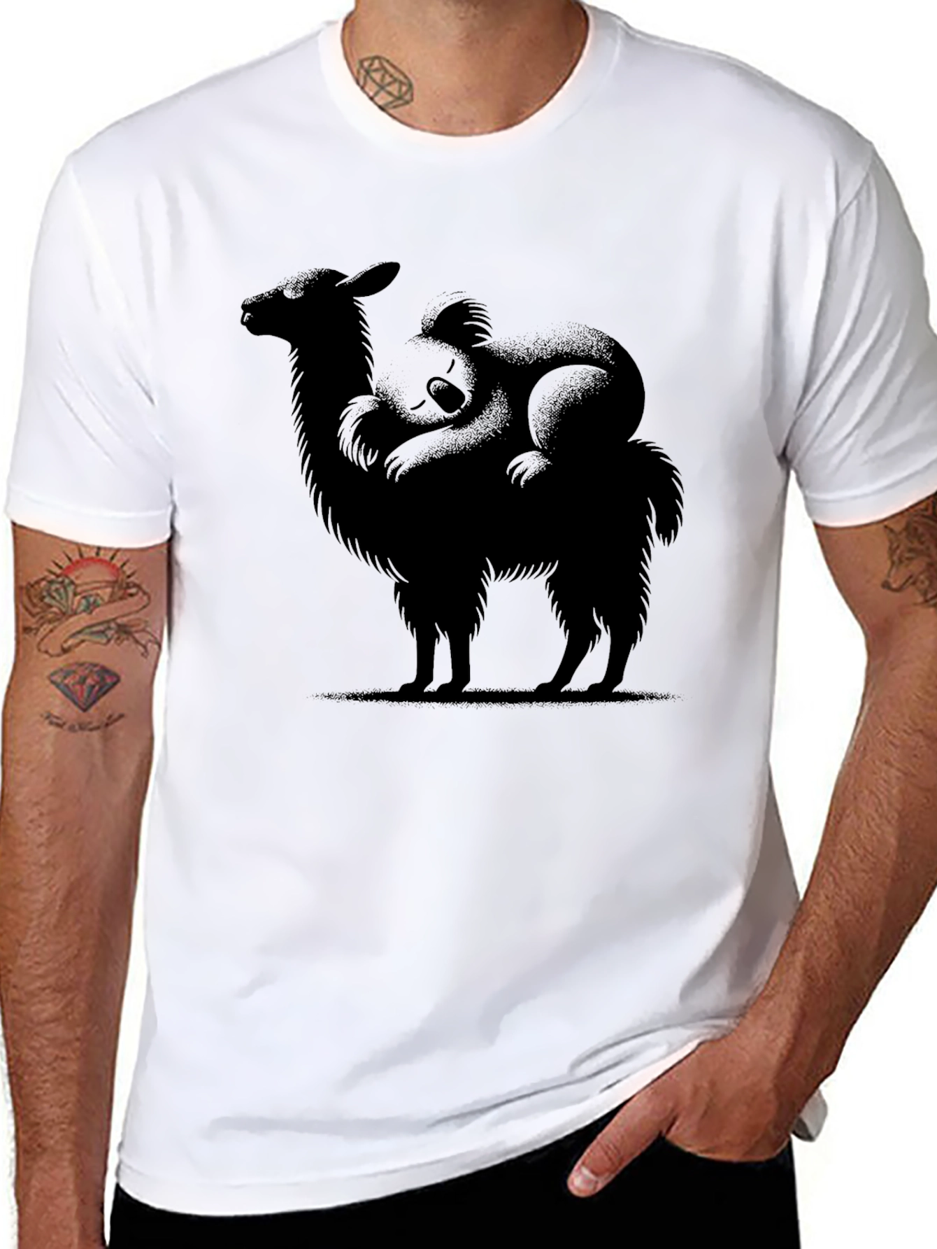Black Llama & Koala Graphic T-Shirt - Quirky Animal Tee view 8