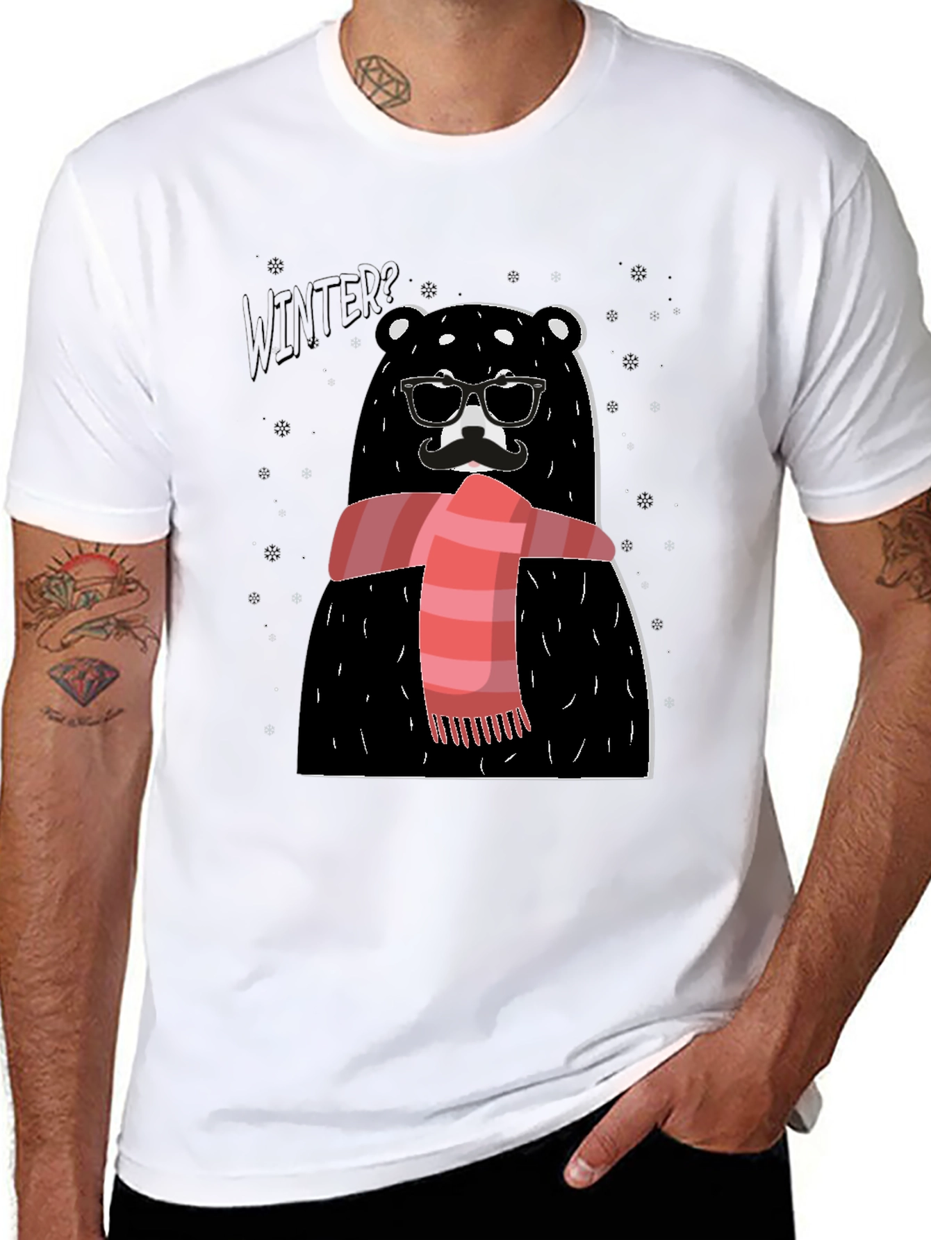 Black Winter Bear Graphic Tee - Stylish Holiday Design view 8