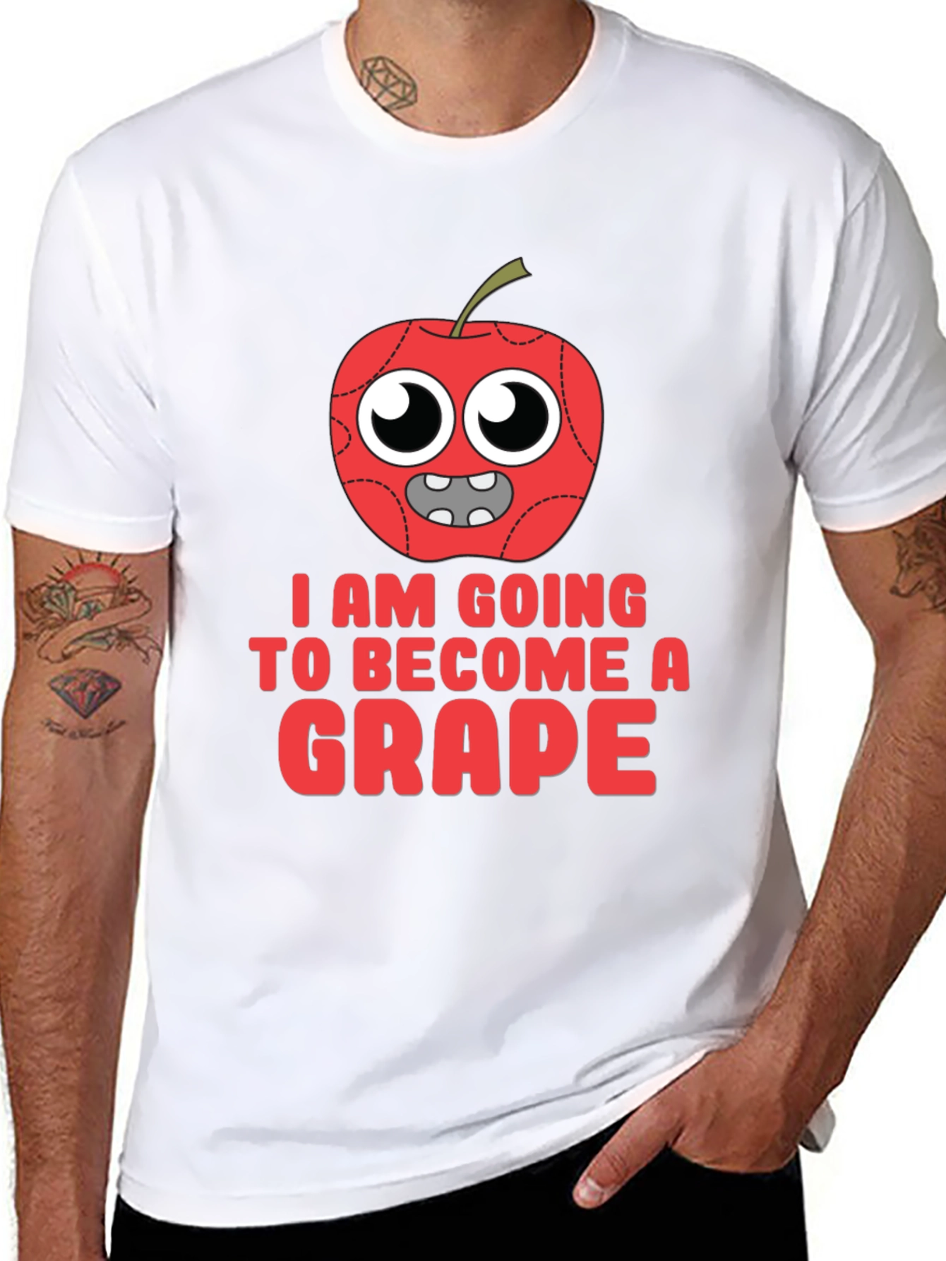 Black Funny Apple Becoming Grape Graphic T-Shirt view 8