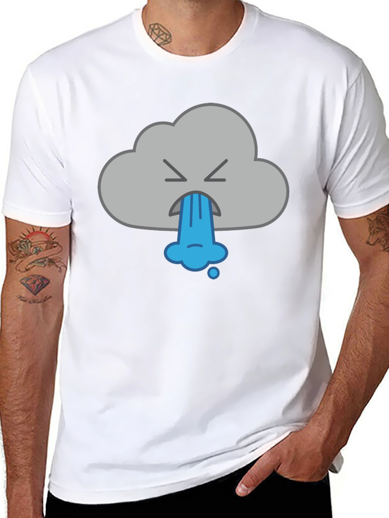Black Funny Vomiting Cloud Graphic Tee - Black view 8