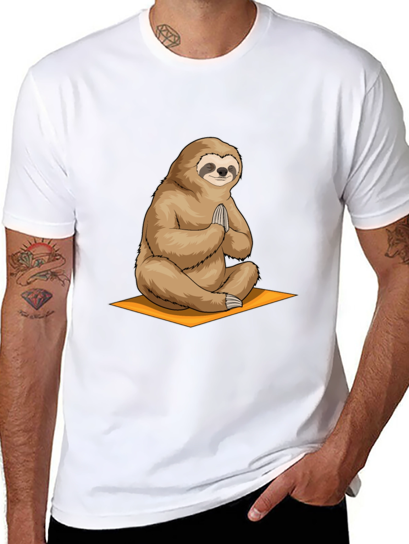 Black Meditating Sloth Graphic Tee - Relaxation Shirt view 8