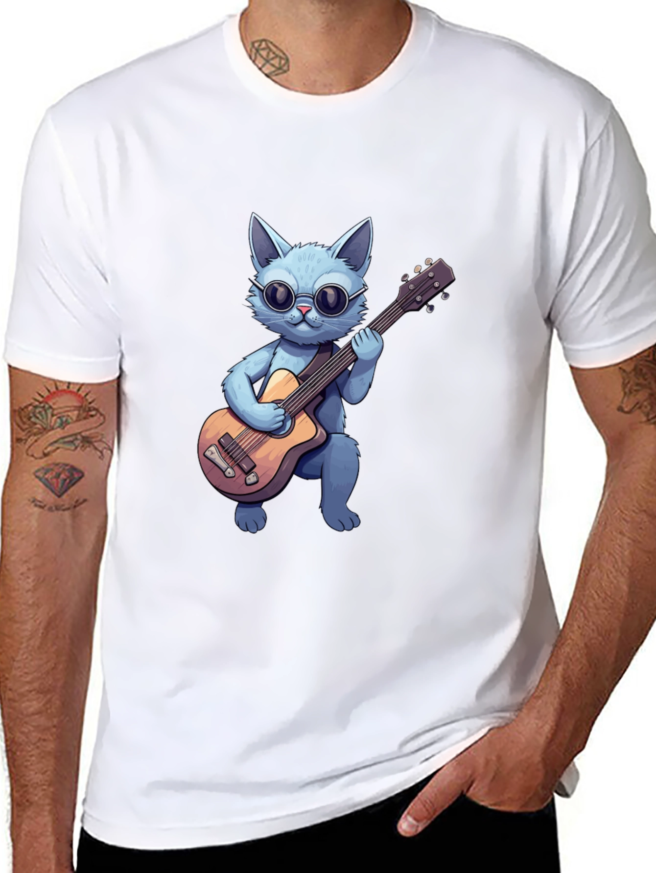Black Cool Cat Guitarist T-Shirt view 8