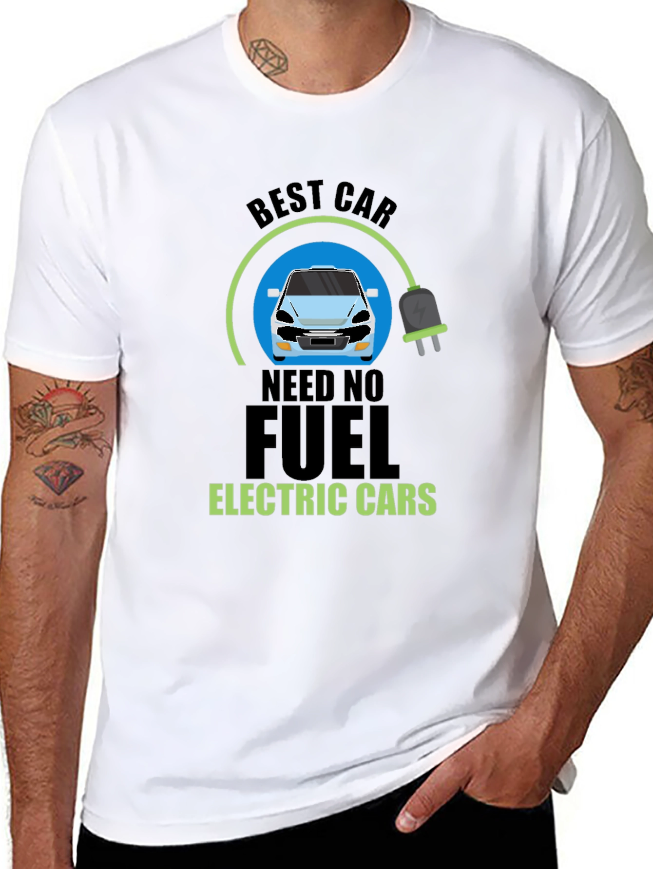 Black Electric Car T-Shirt - Need No Fuel Tee view 8