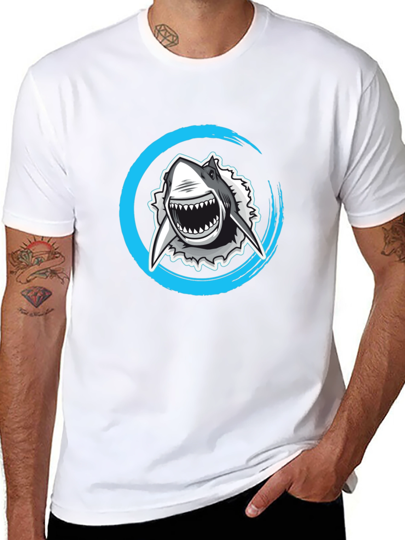 Black Shark Graphic Tee -  Circular Burst Design view 8