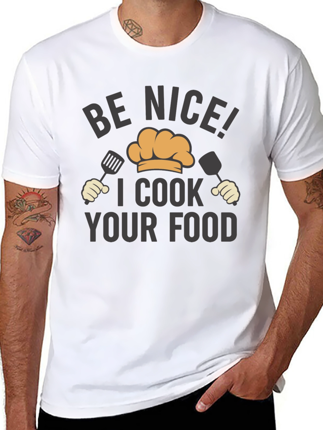 Black Funny Chef T-Shirt - Be Nice! I Cook Your Food view 8