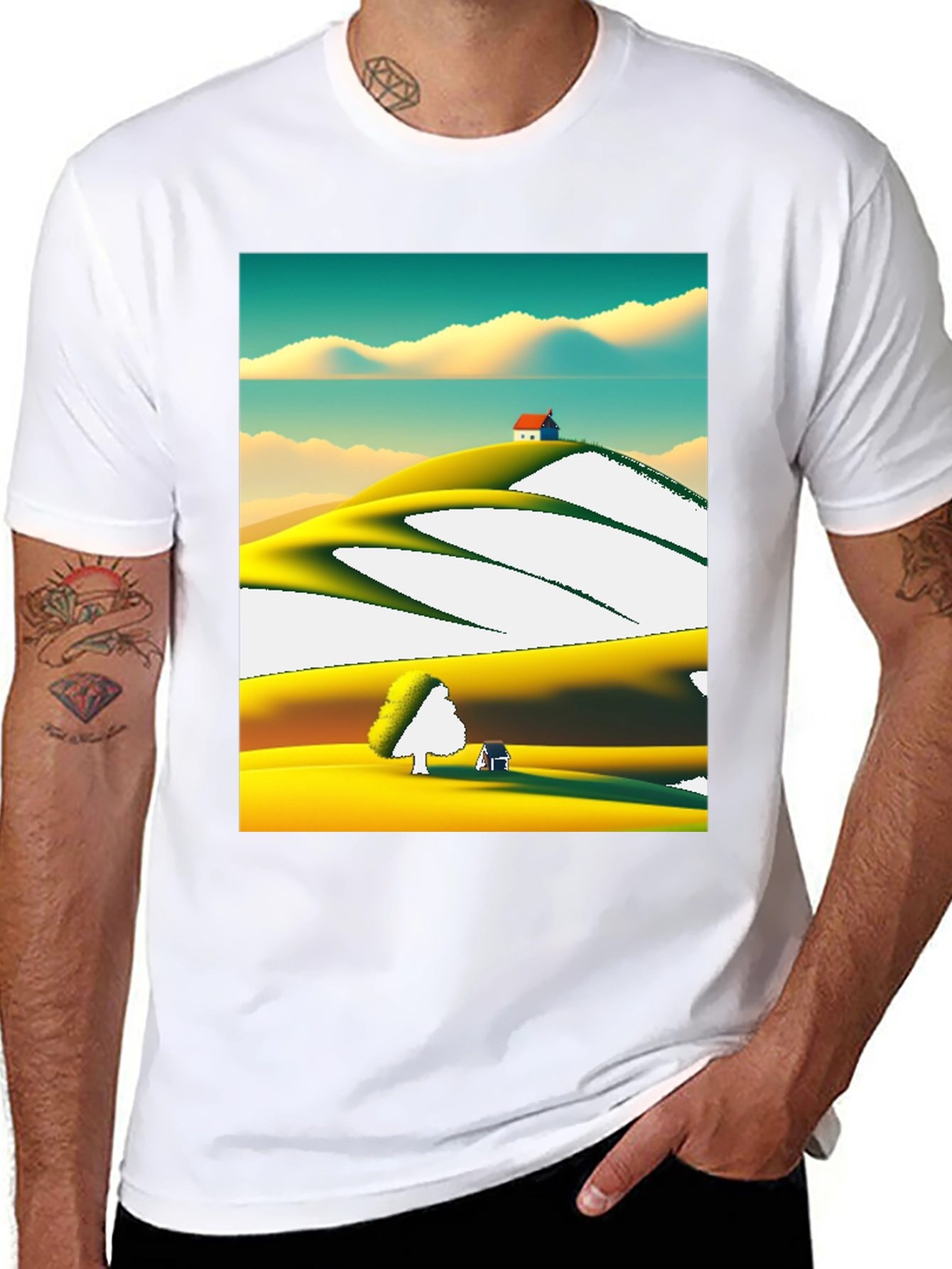 Black Vivid Landscape Graphic Tee - Soft Cotton Blend view 8