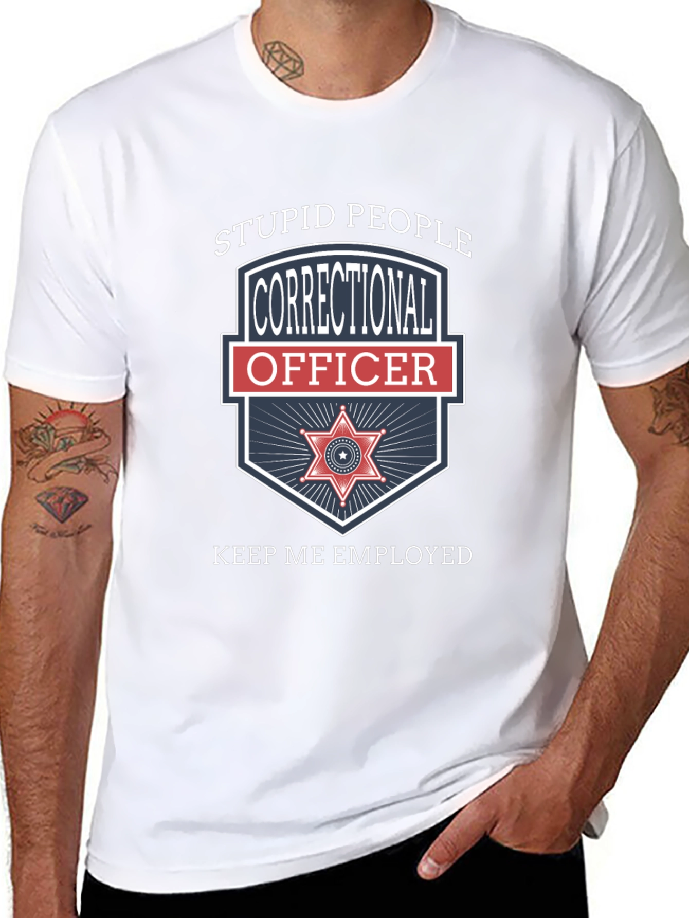 Black Correctional Officer T-Shirt - Stupid People Keep Me Employed view 8
