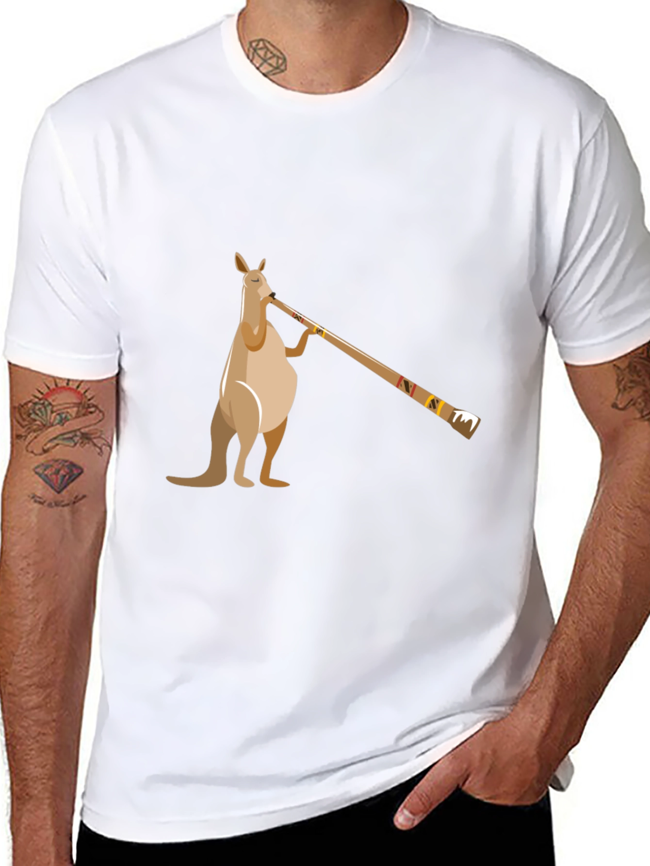 Black Kangaroo Didgeridoo T-Shirt - Black Cotton Tee view 8