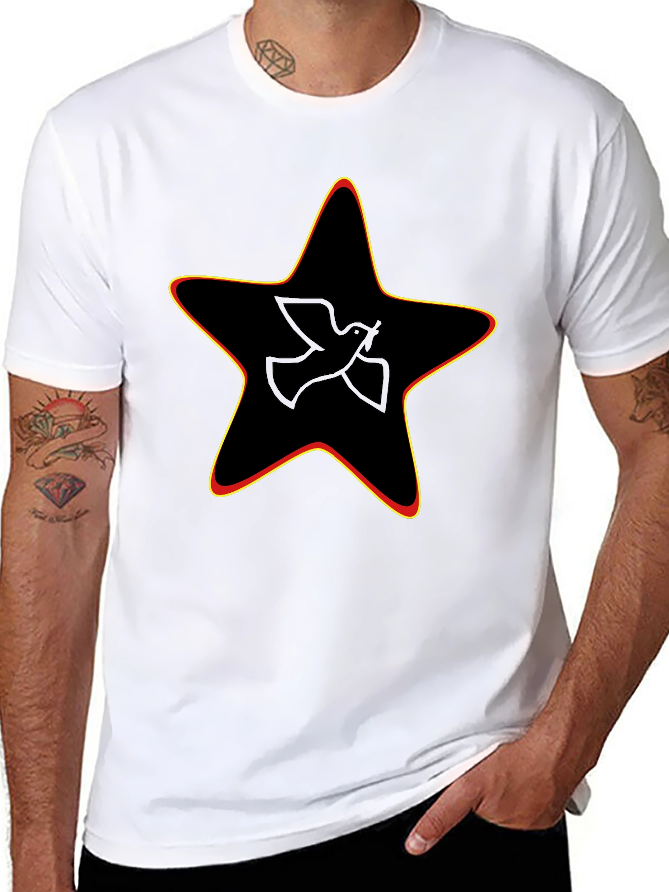 Black Peace Dove Star Graphic Black Tee view 8