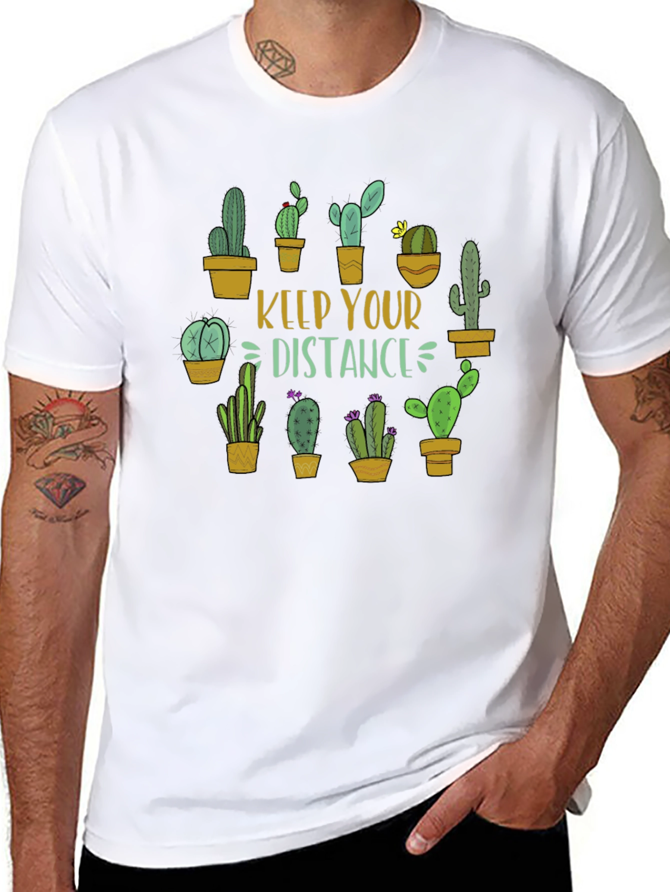 Black Keep Your Distance Cactus Graphic Tee view 8