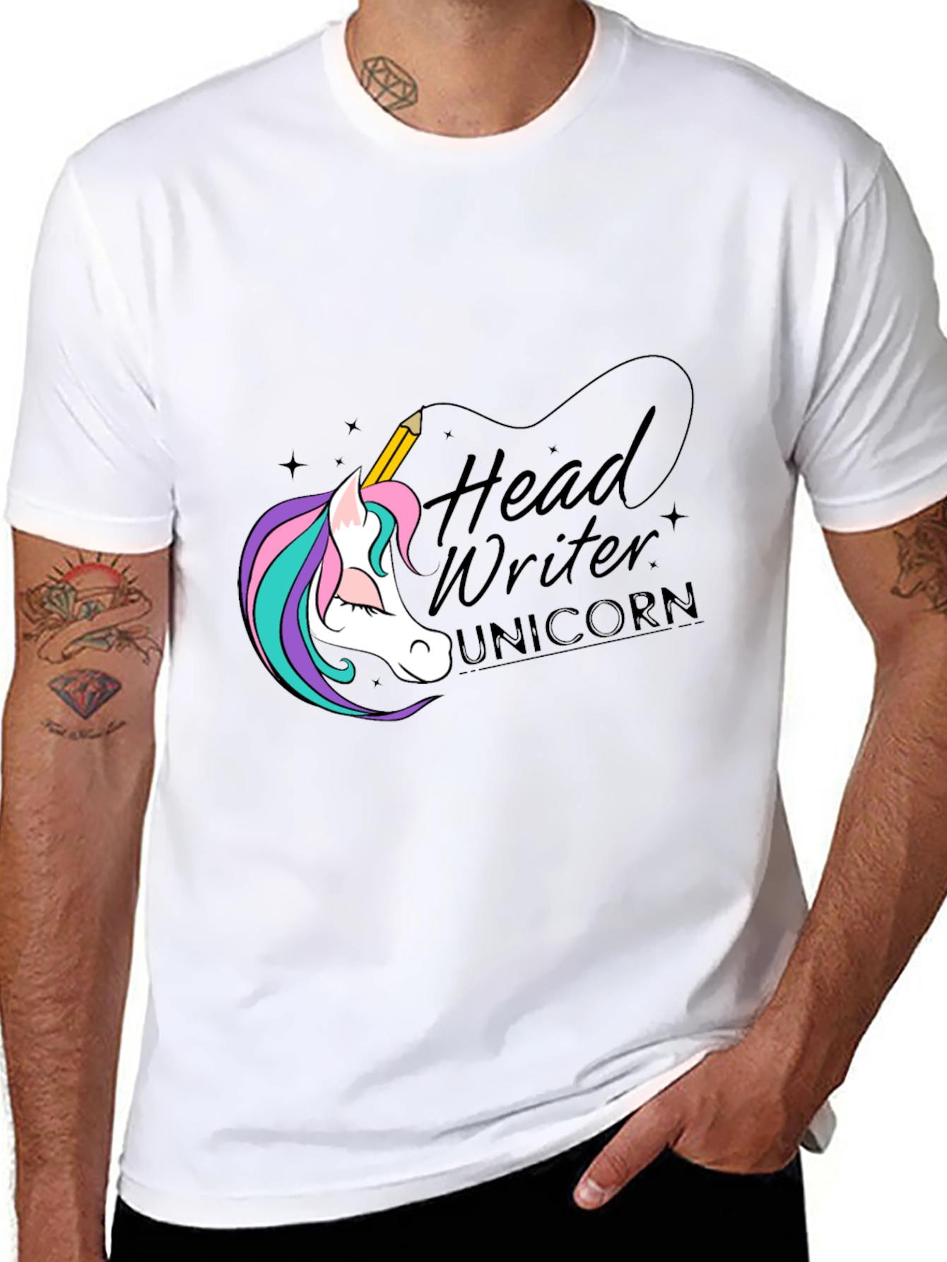 Black Head Writer Unicorn Graphic Tee - Black view 8