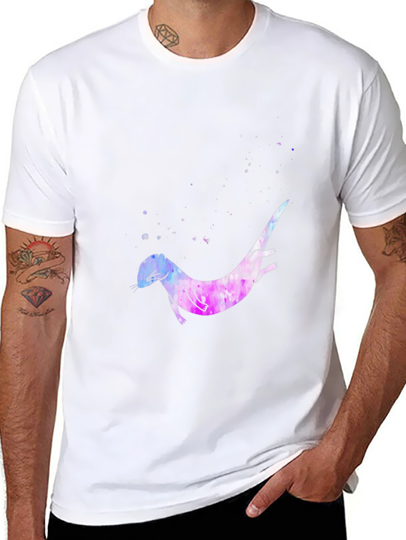 Black Otter Galaxy T-Shirt - Unique Watercolor Design view 8